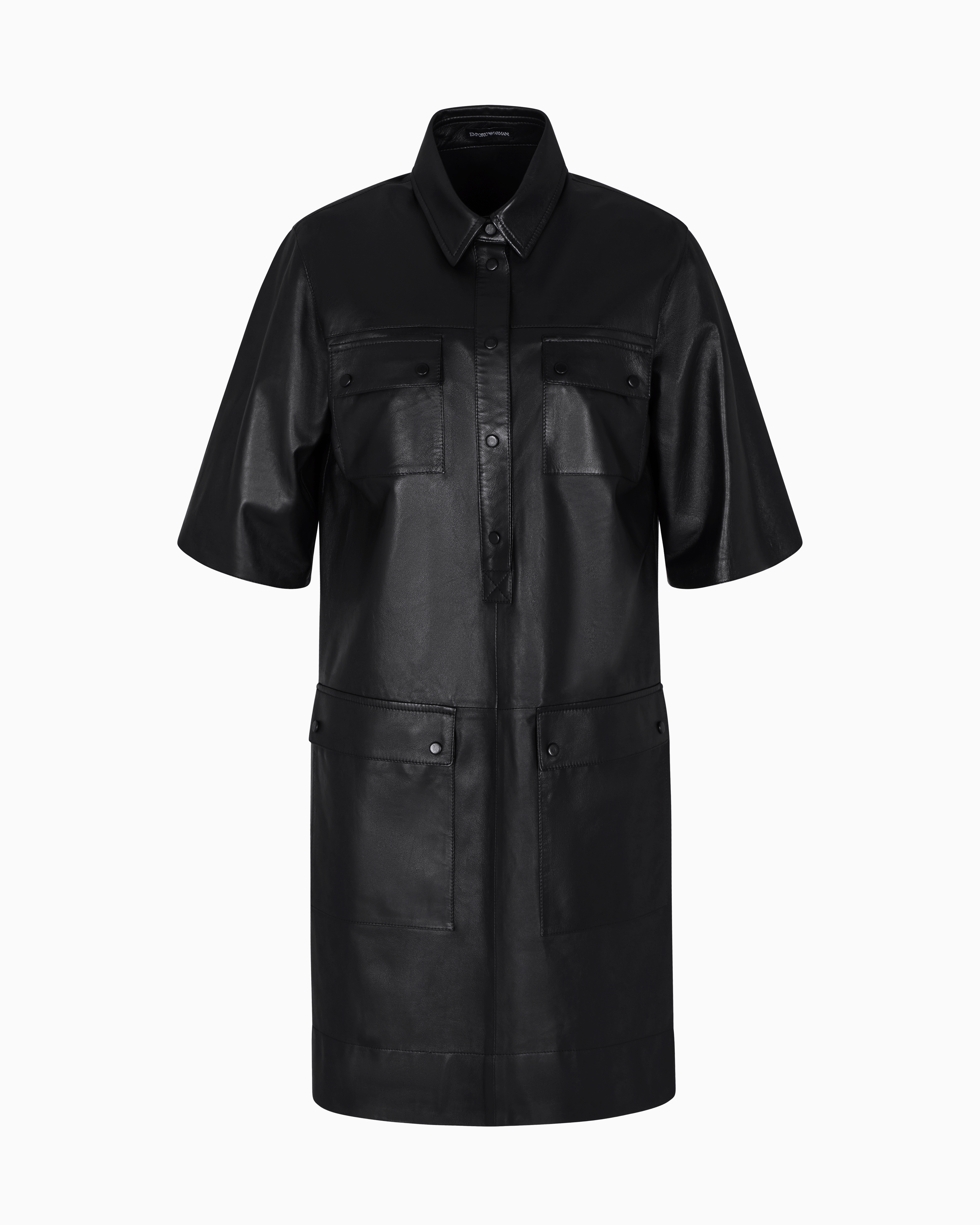 Emporio Armani - Short-sleeved dress nappa lambskin, Woman, Black, Size: