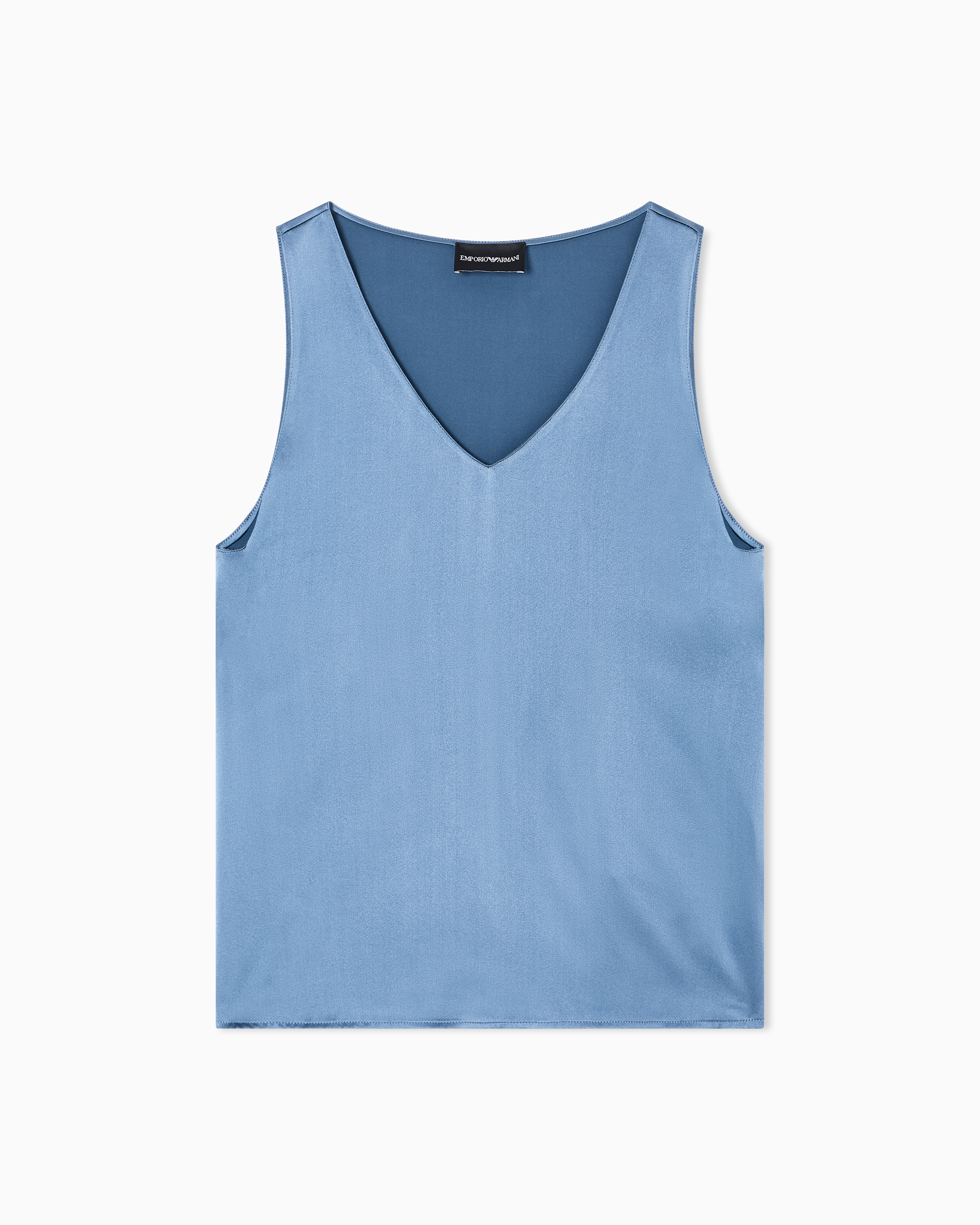 Emporio Armani - Silk satin V-neck top , Woman, Light Blue, Size: