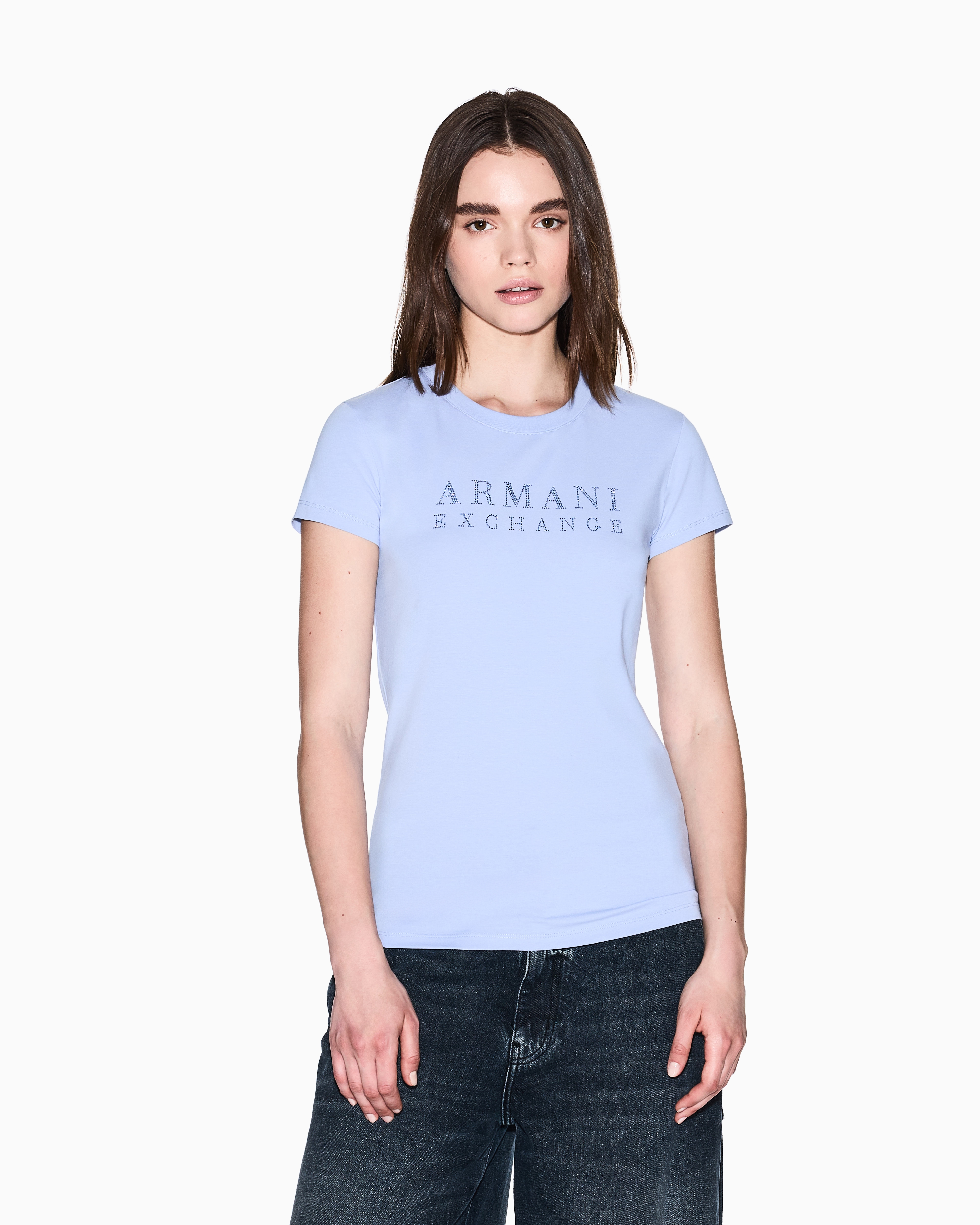 Armani Exchange - Slim Fit T-Shirts, Woman, Light Blue, Size: