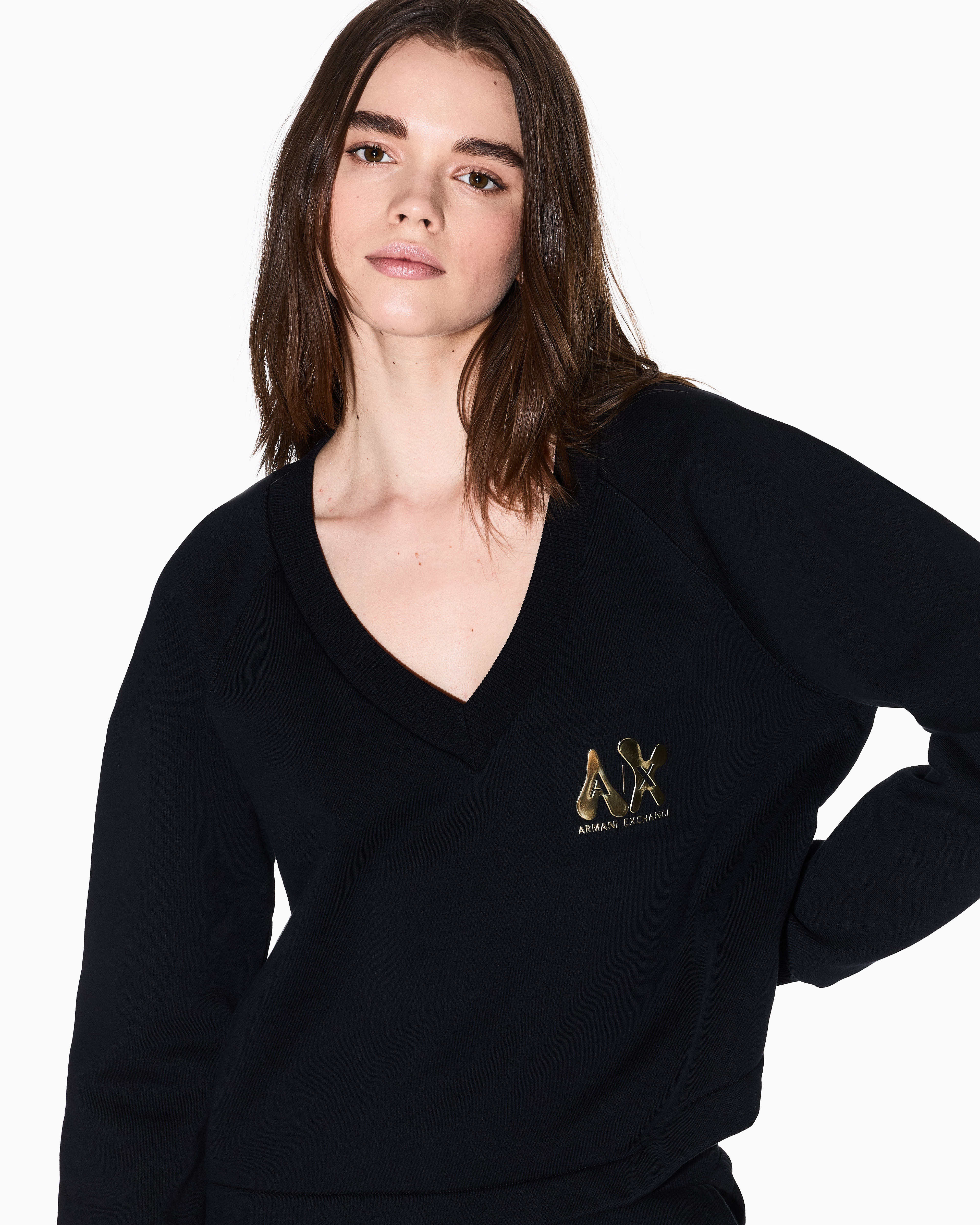 Cropped V-neck sweatshirt