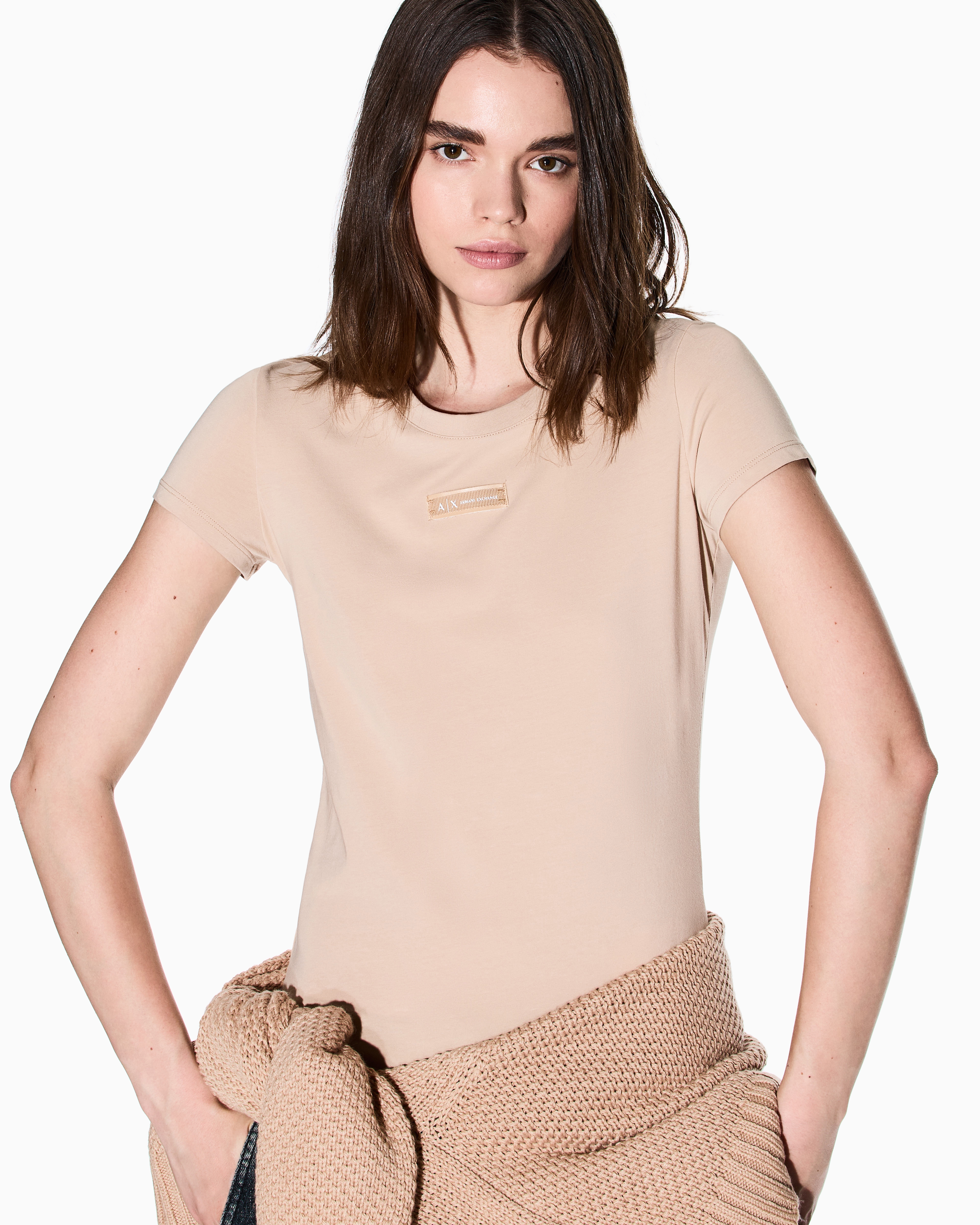 Armani Exchange - Slim Fit T-Shirts, Woman, Camel, Size: