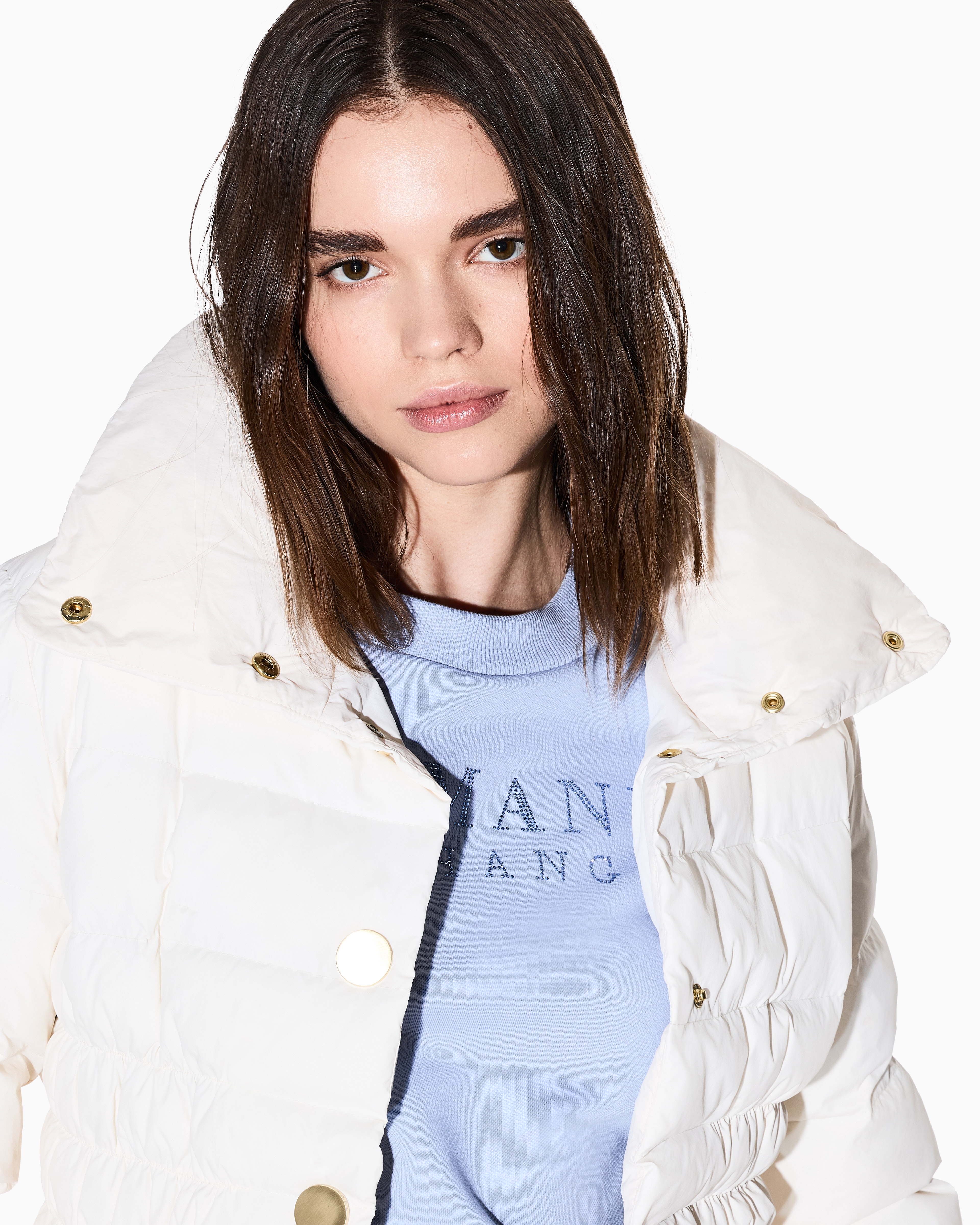 Armani Exchange - Crewneck sweatshirt with small logo, Woman, Light Blue, Size: