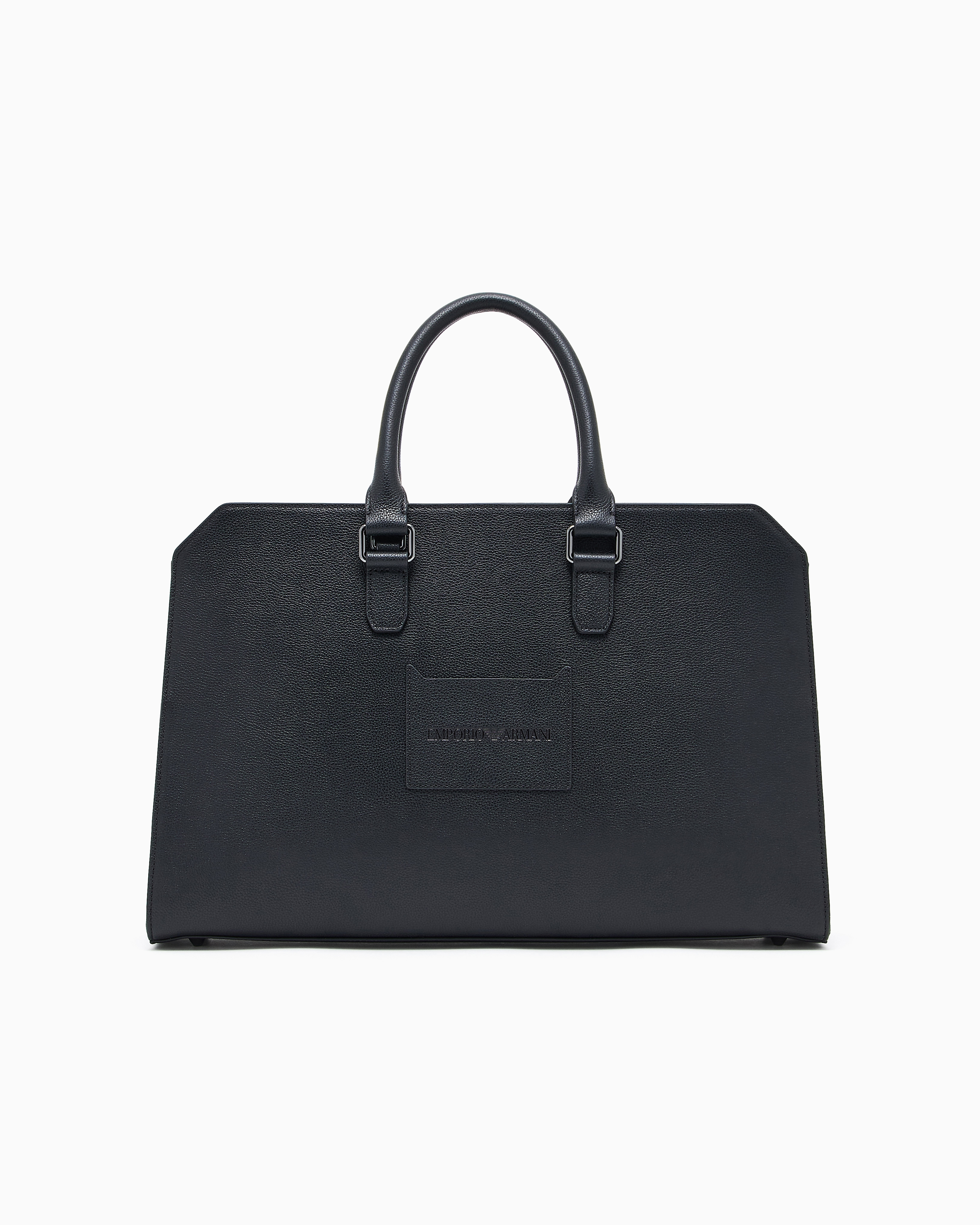 Emporio Armani - Business bag in tumbled leather, Man, Black, Size: TU
