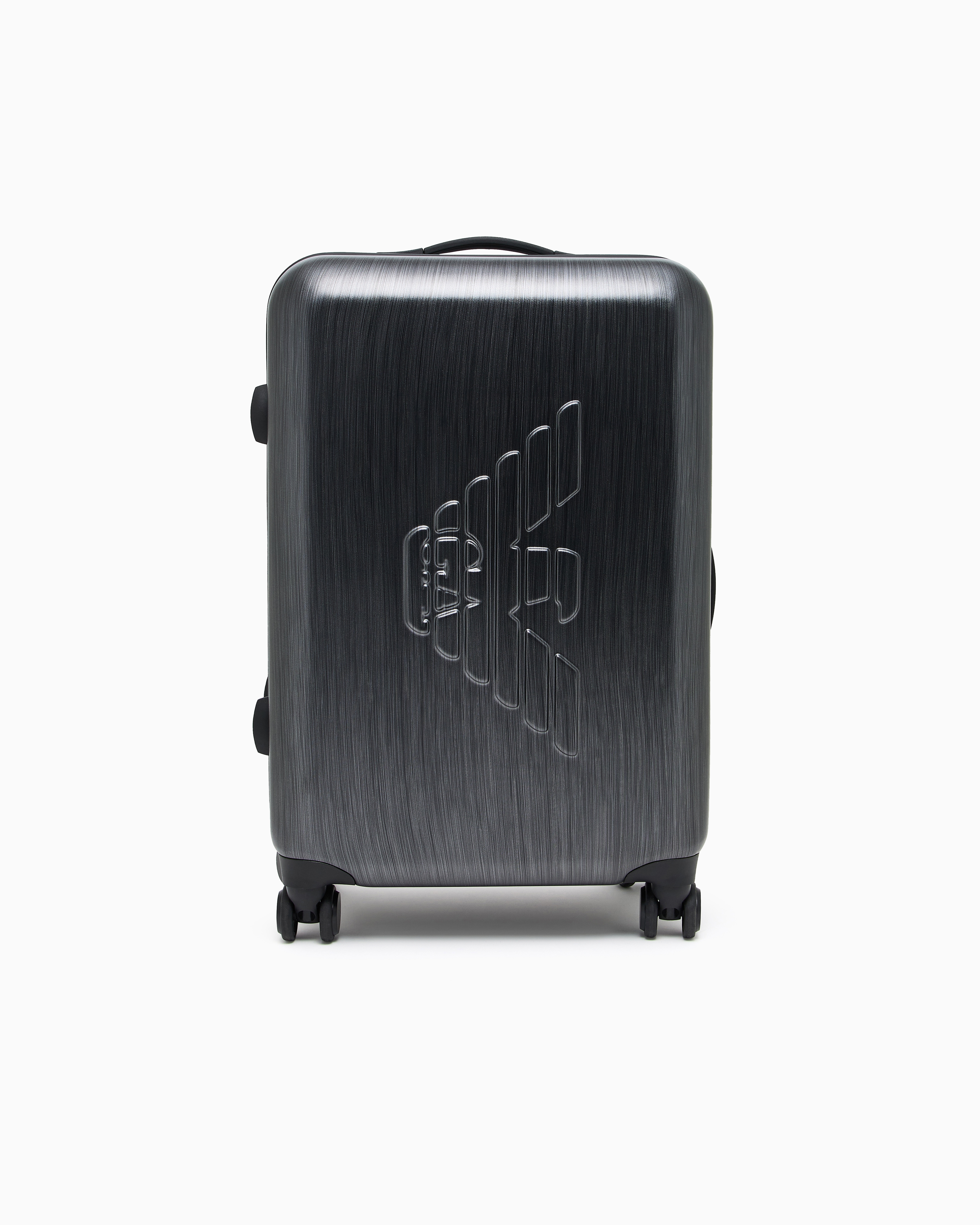 Emporio Armani - ABS medium trolley suitcase with oversized, embossed eagle, Man, Silver, Size: TU