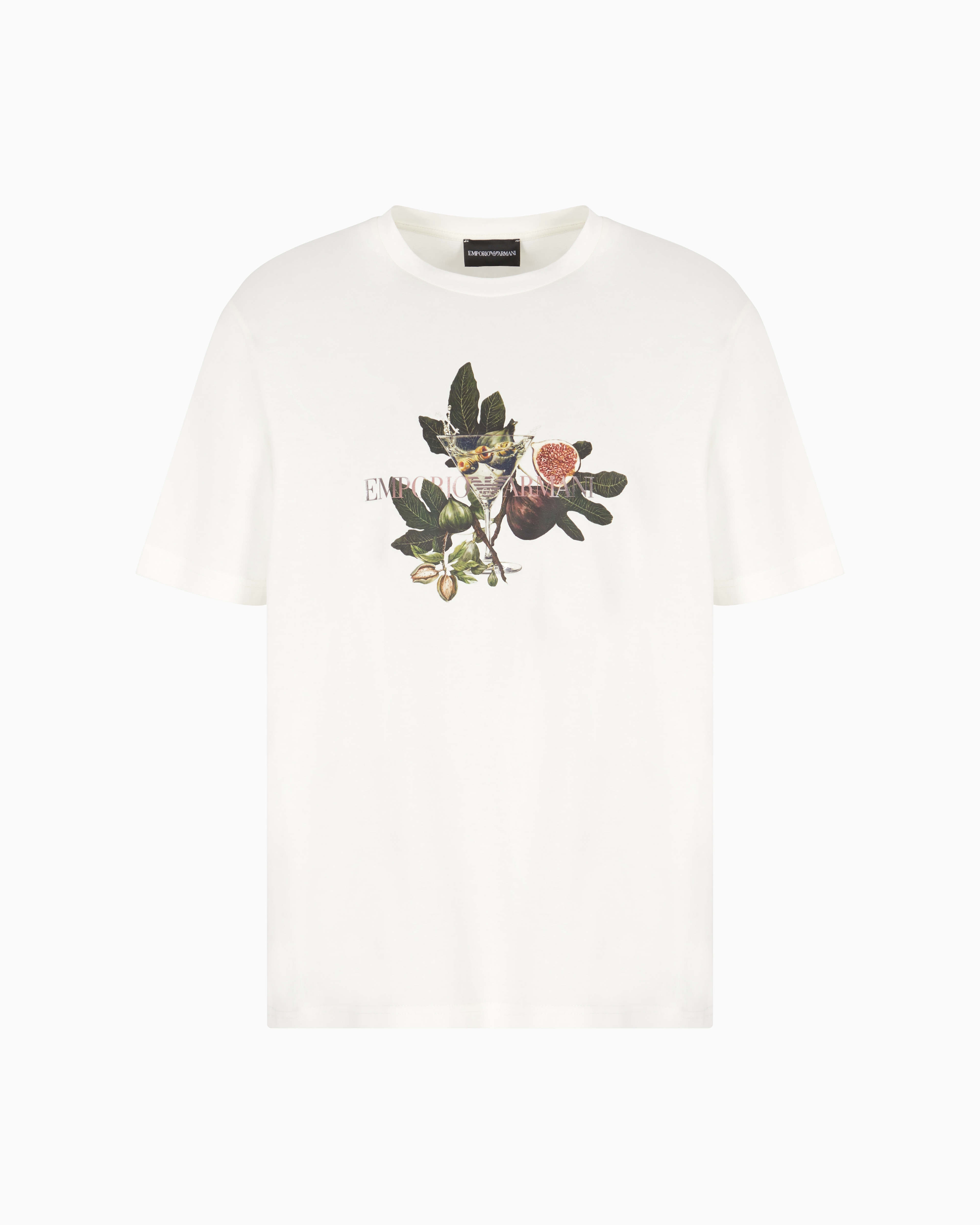Emporio Armani - ASV jersey T-shirt with goblet and foliage print, Man, White, Size: