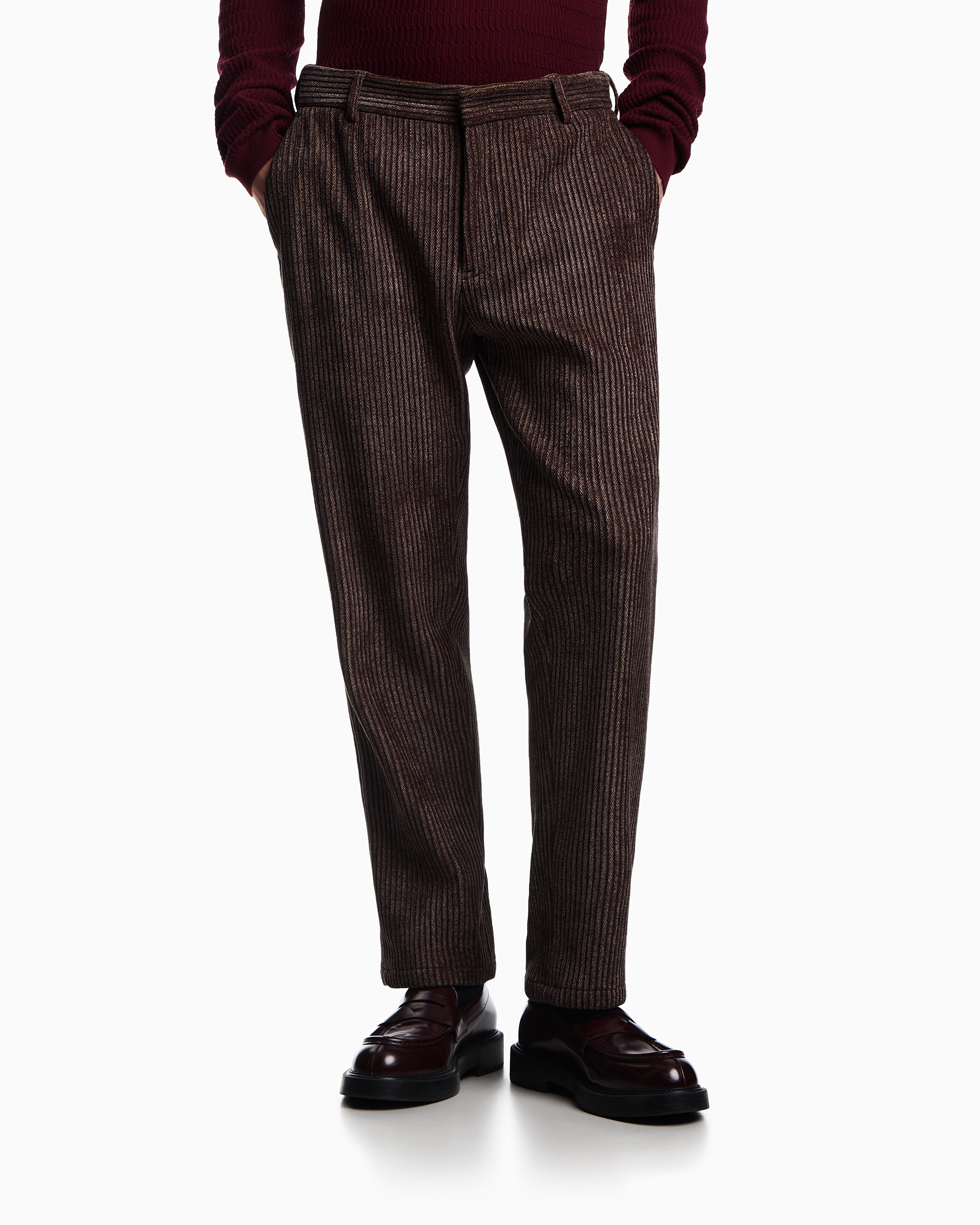 Emporio Armani - Printed corduroy trousers, Man, Brown, Size: