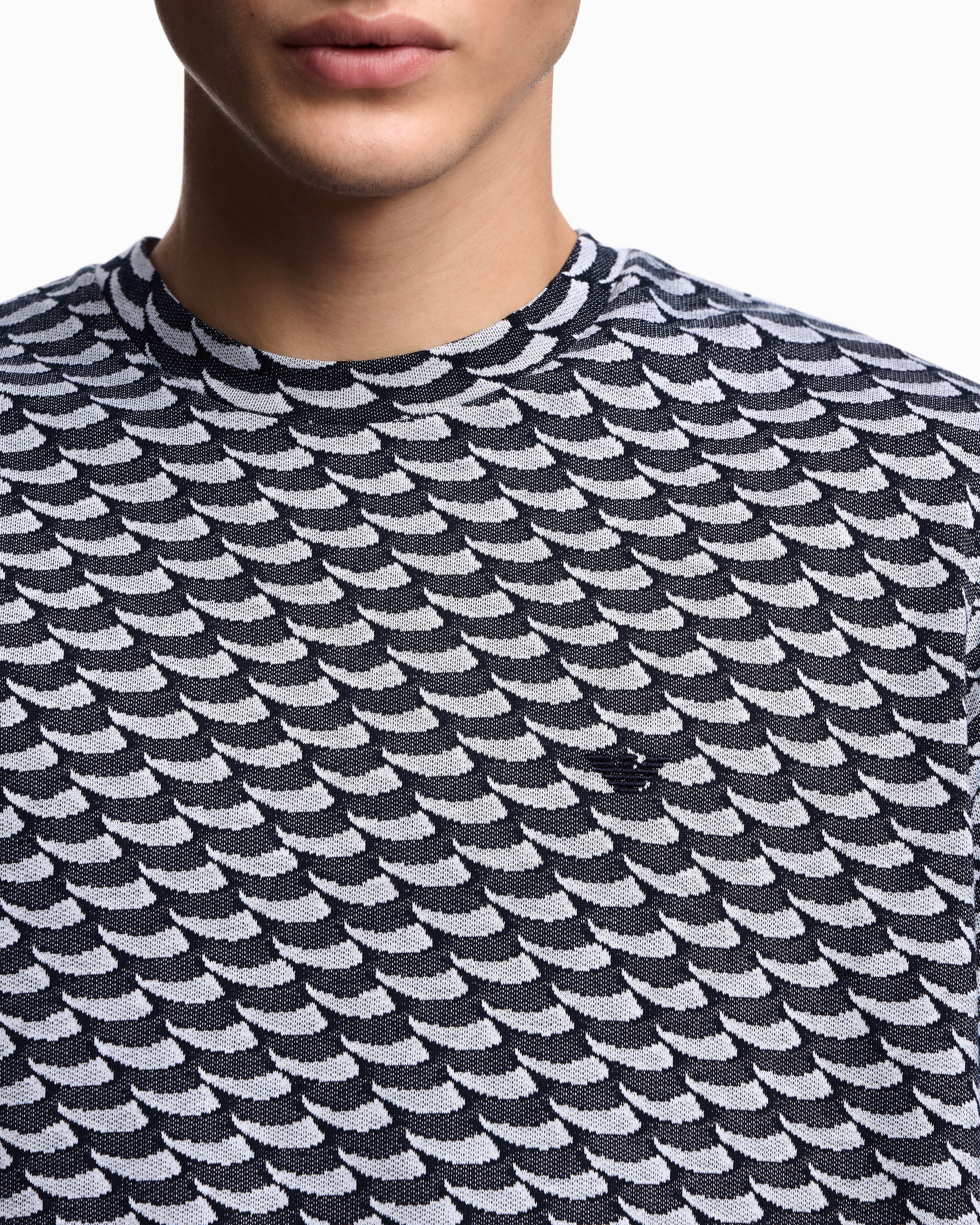 Emporio Armani - ASV Icon jacquard jersey jumper with op-art motif, Man, White, Size: