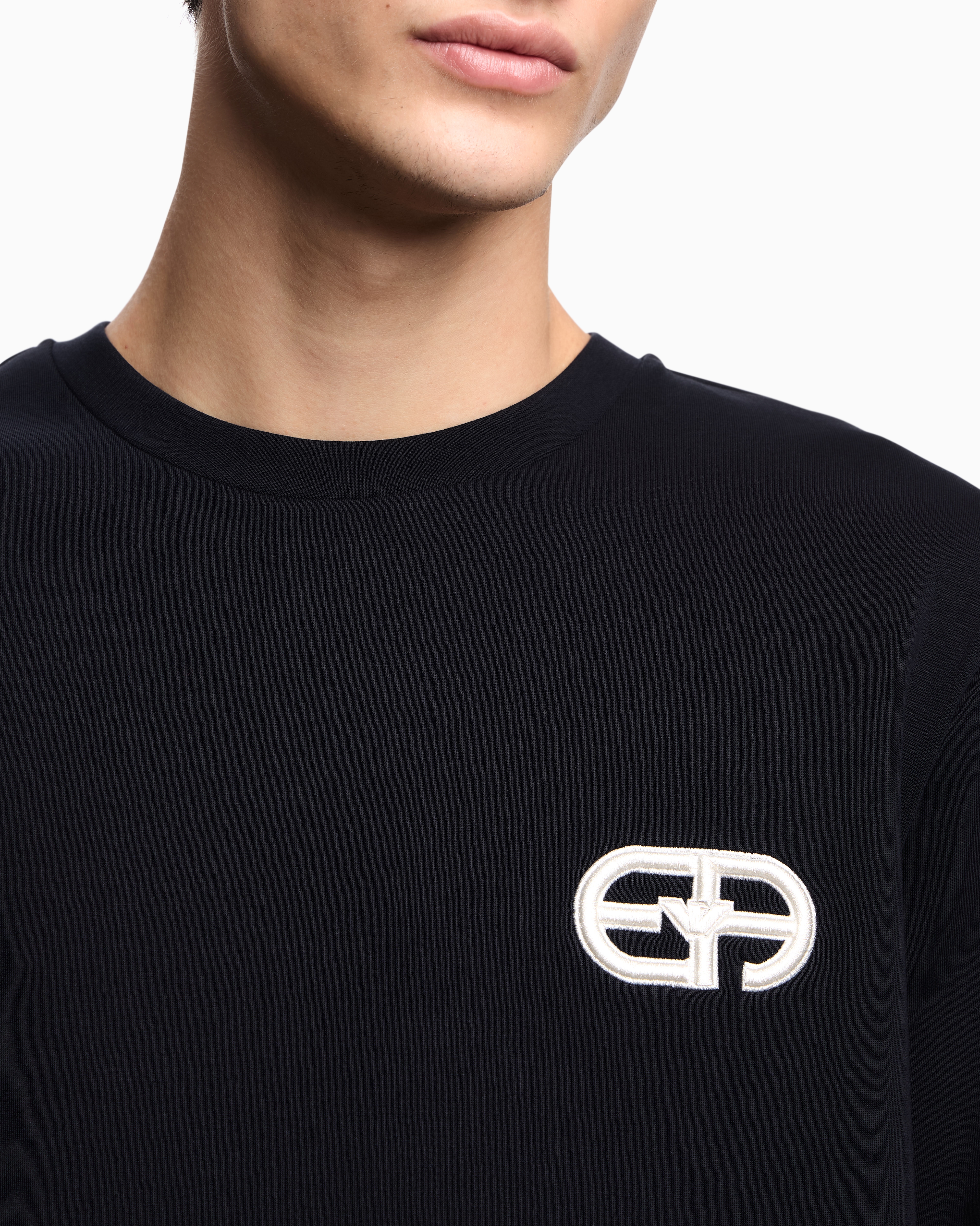 Emporio Armani - Double-jersey sweatshirt with embossed embroidered EA logo, Man, Navy Blue, Size: