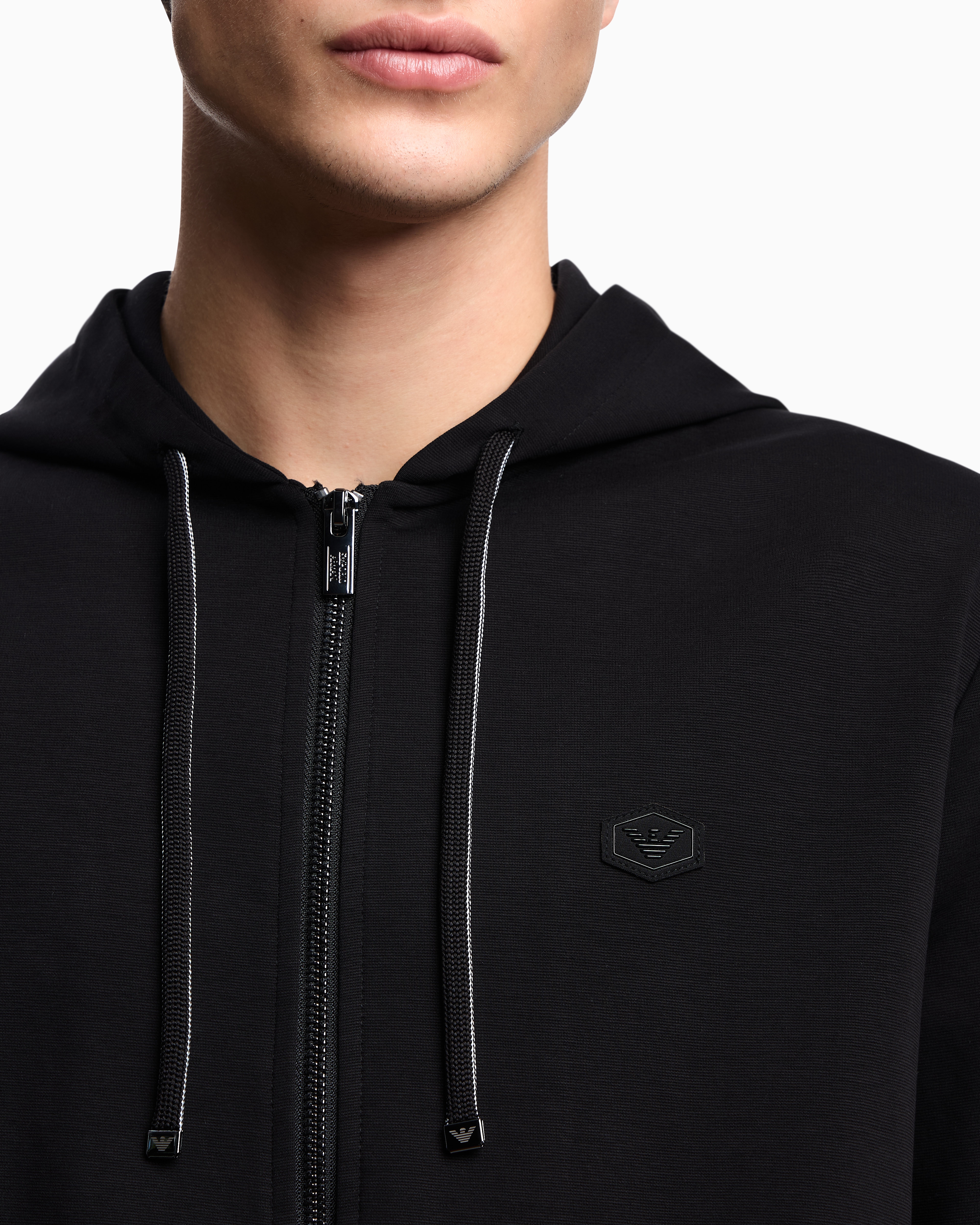 Emporio Armani - Hooded, zipped, Ponte-di-Roma sweatshirt, Man, Black, Size: