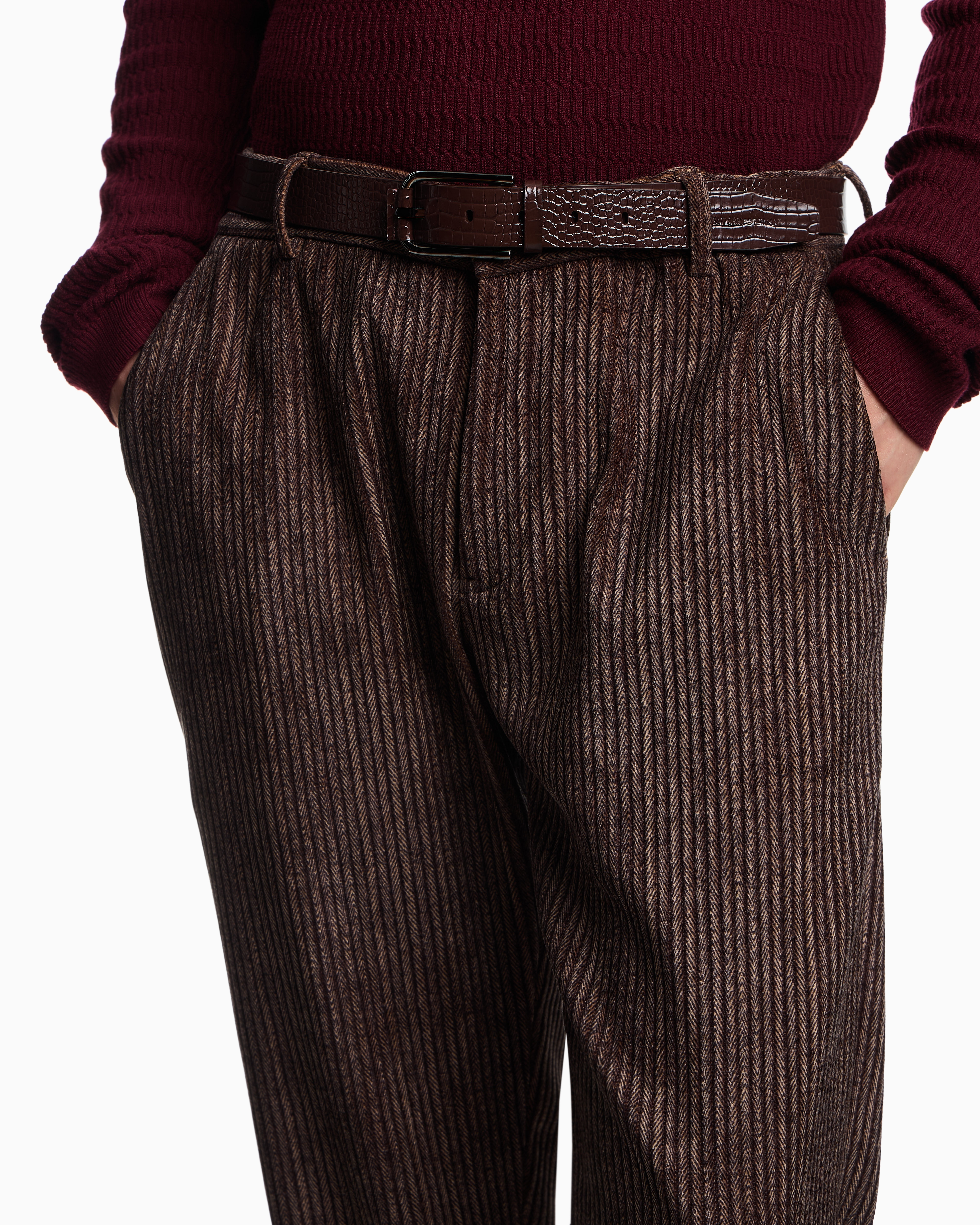 Emporio Armani - Printed corduroy trousers, Man, Brown, Size: