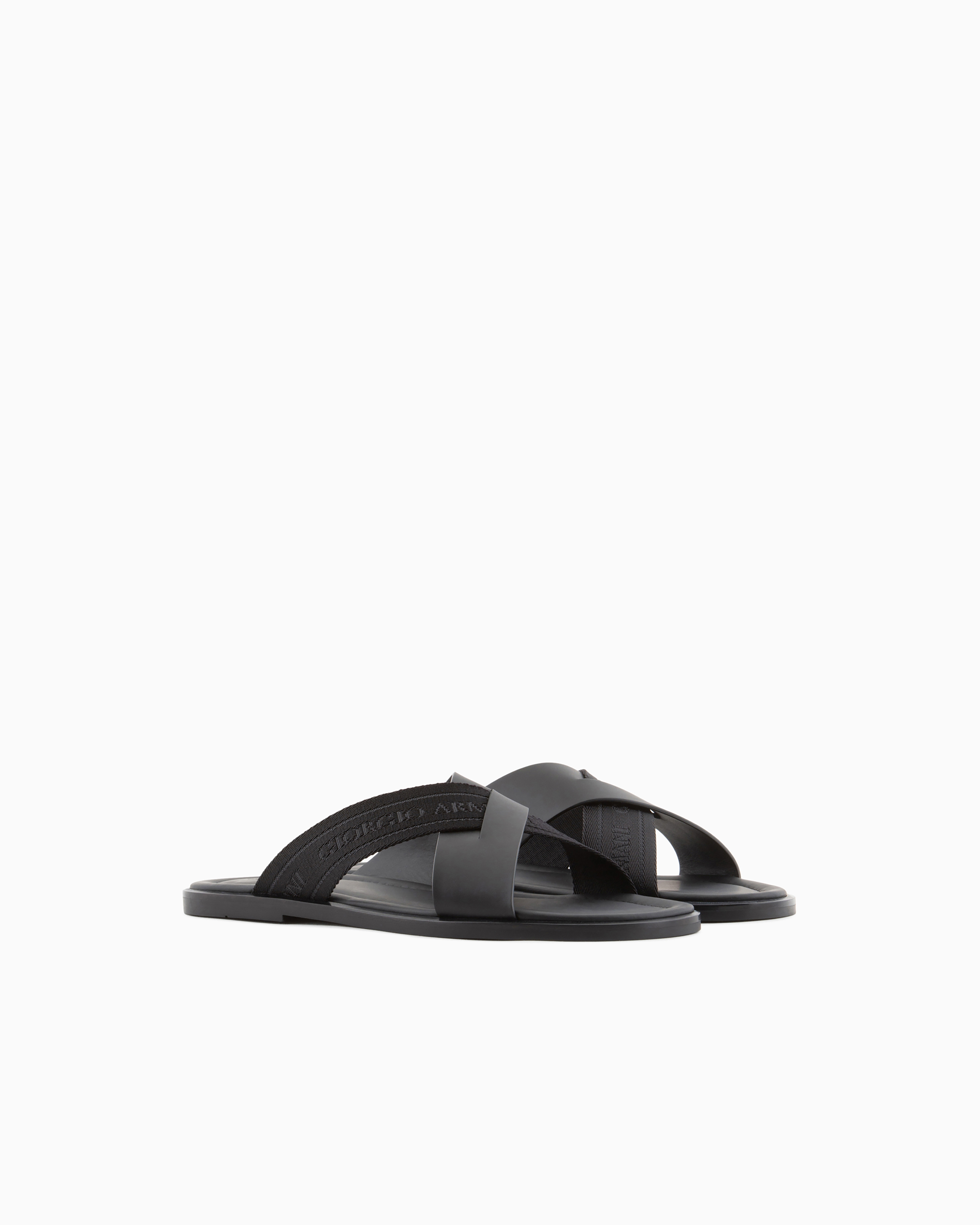 Leather cross sandals with two-toned tape | Giorgio Armani