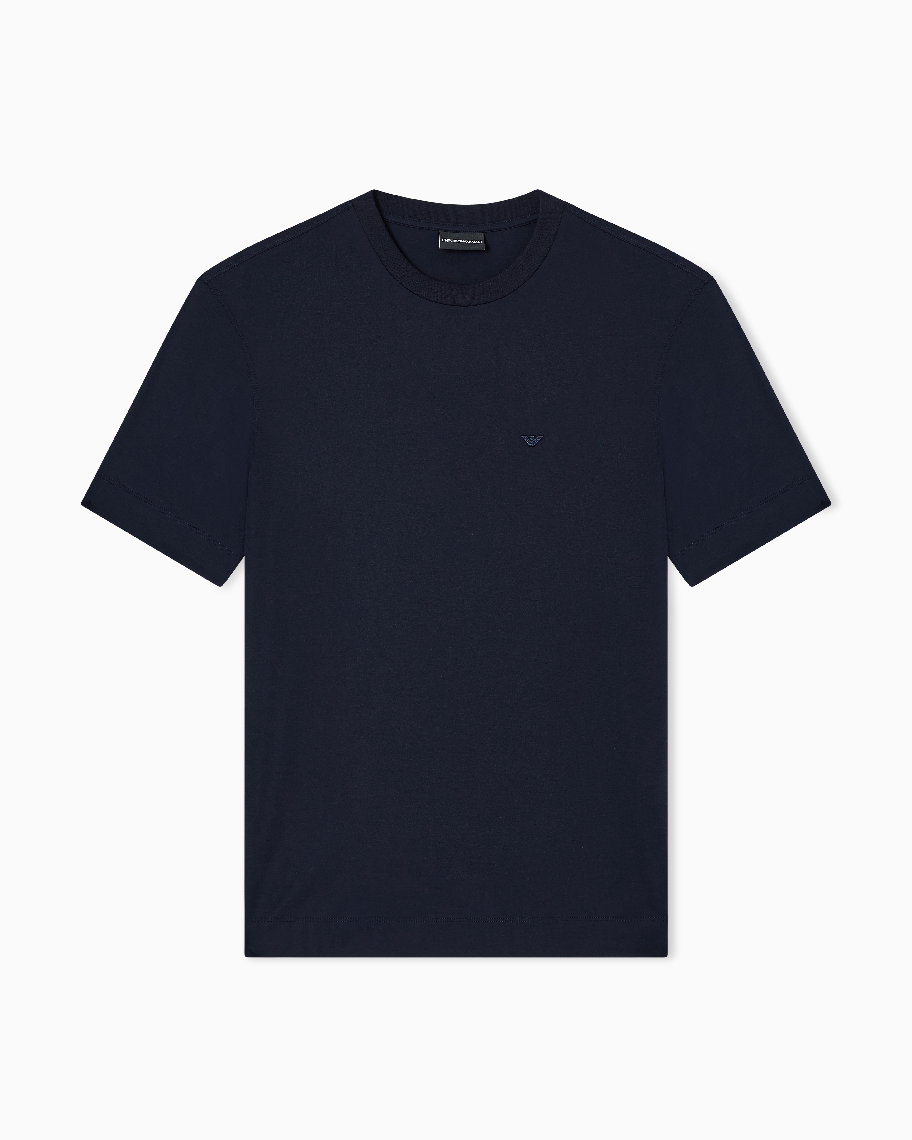 Emporio Armani - Modal jersey T-shirt with micro eagle embroidery, Man, Navy Blue, Size: