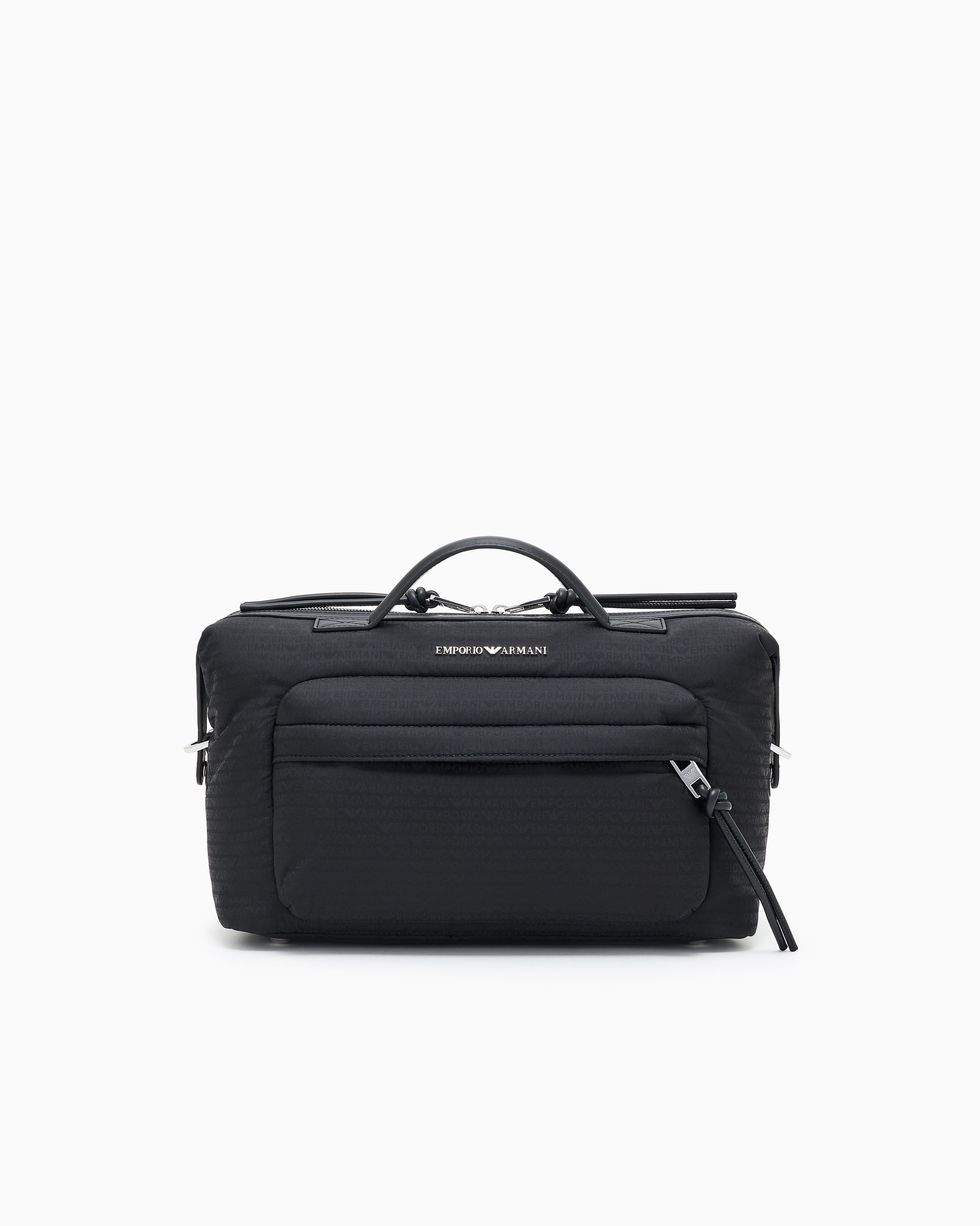 Emporio Armani - Nylon satchel with shoulder strap with monogram lettering, Man, Black, Size: TU