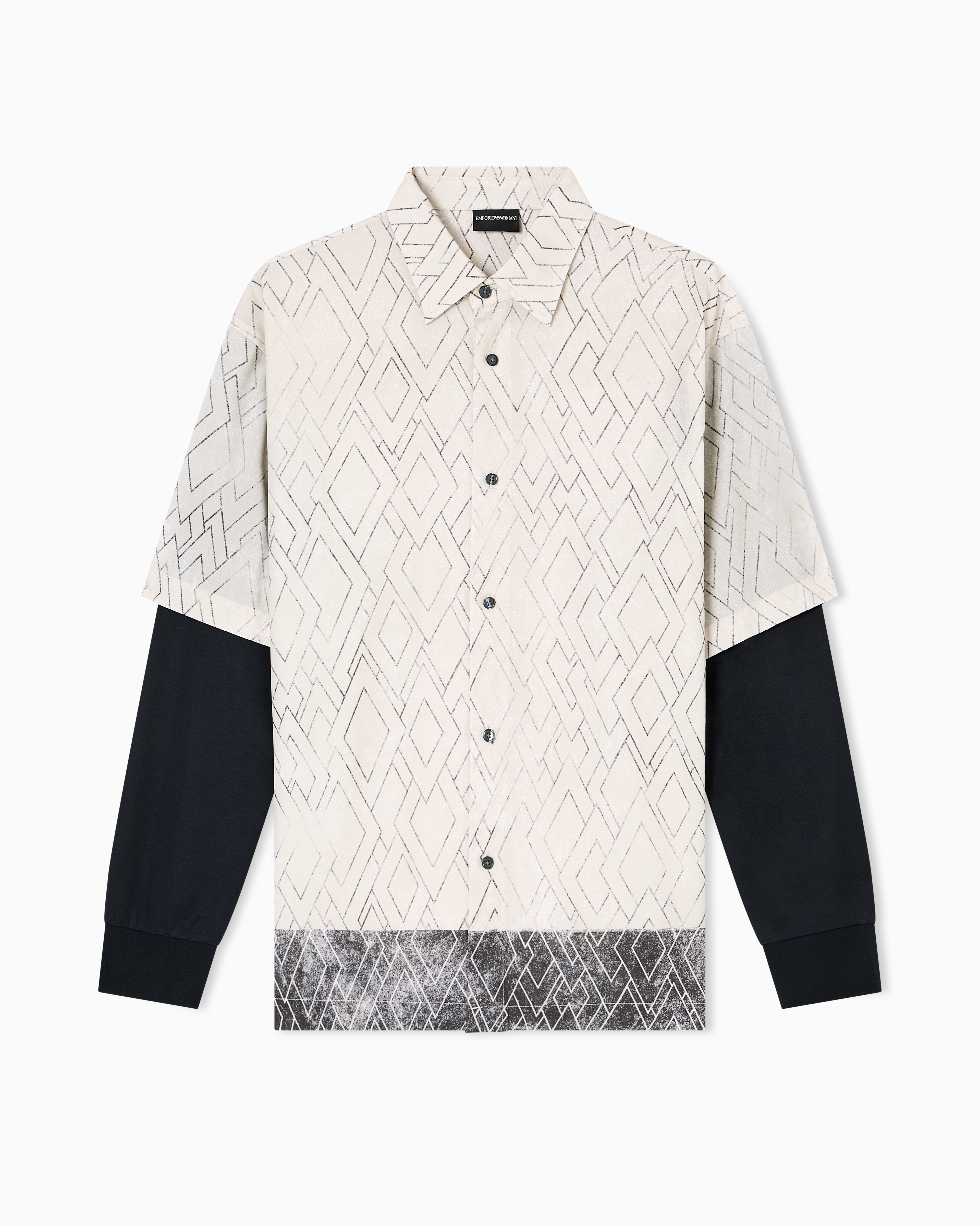 Emporio Armani - ASV comfort-fit printed Lyocell-blend shirt with a two-piece effect, Man, Beige, Size: