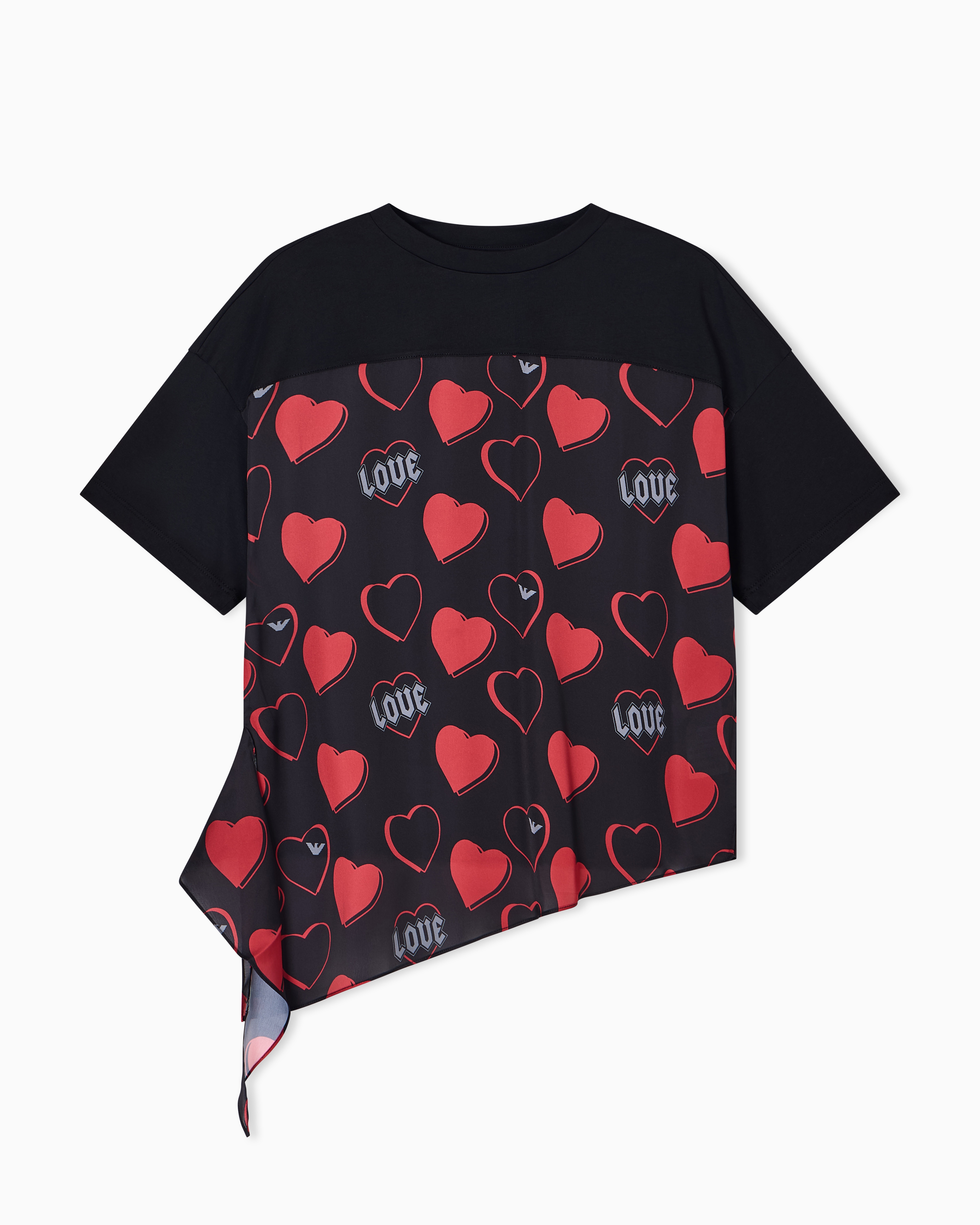 Emporio Armani - ASV Valentine’s Day capsule collection jersey T-shirt with satin insert, Woman, Black, Size: