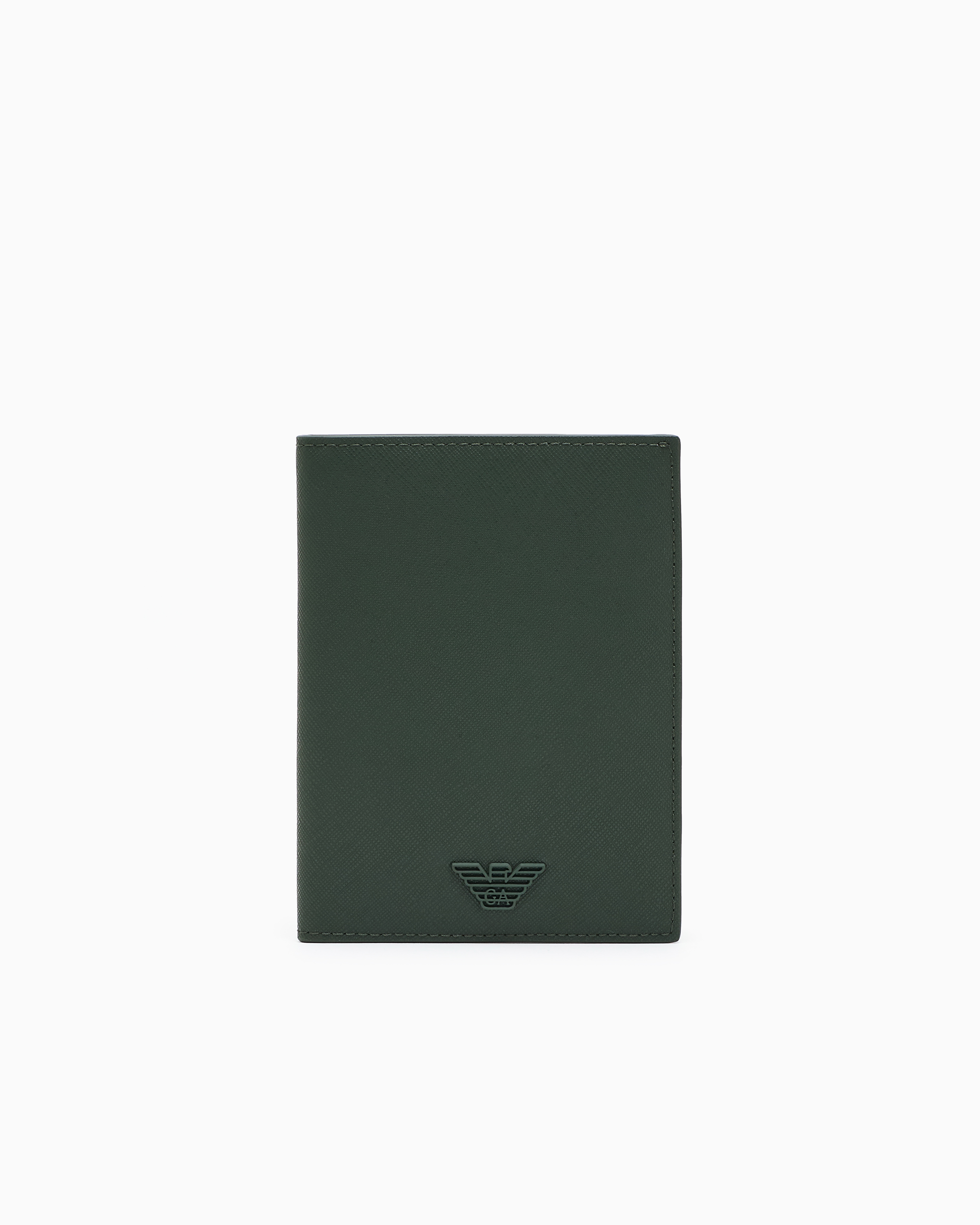 Emporio Armani Green Regenerated Saffiano Leather Passport Holder With Eagle Plate