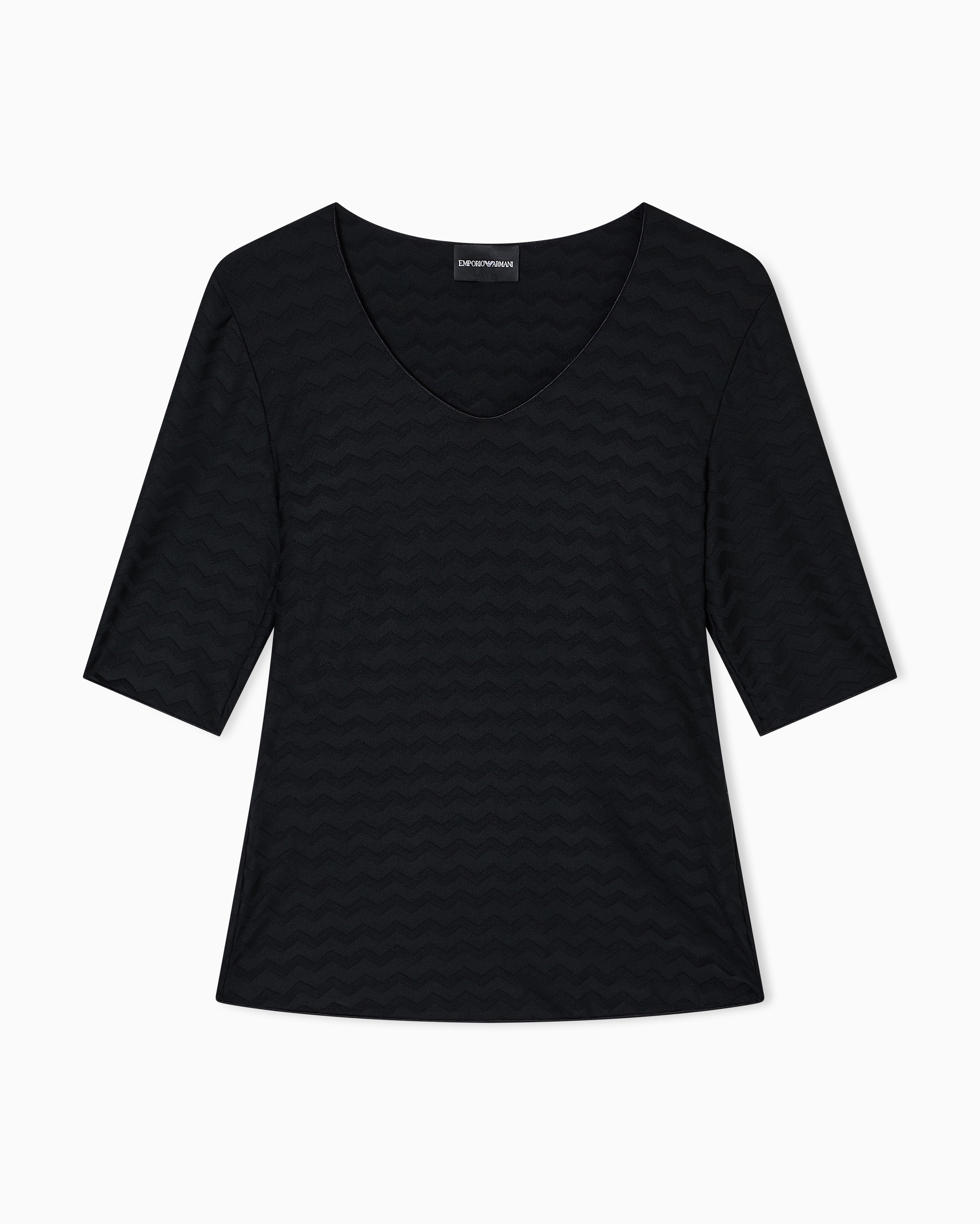 Emporio Armani - Two-way stretch jacquard motif nylon-jersey V-neck jumper, Woman, Black, Size: