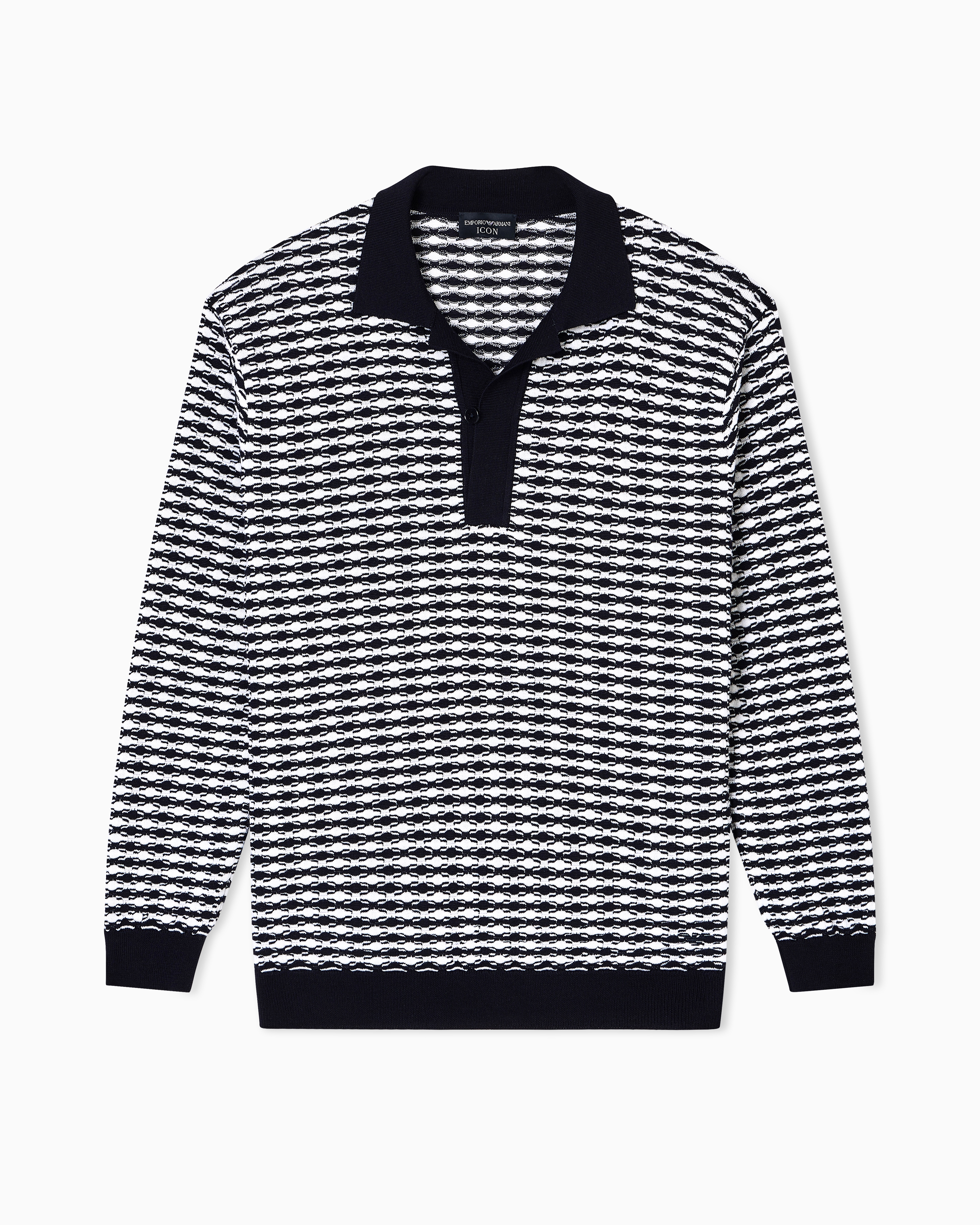 Emporio Armani - Icon virgin-wool jumper with polo-shirt collar and embossed knit, Man, White, Size: