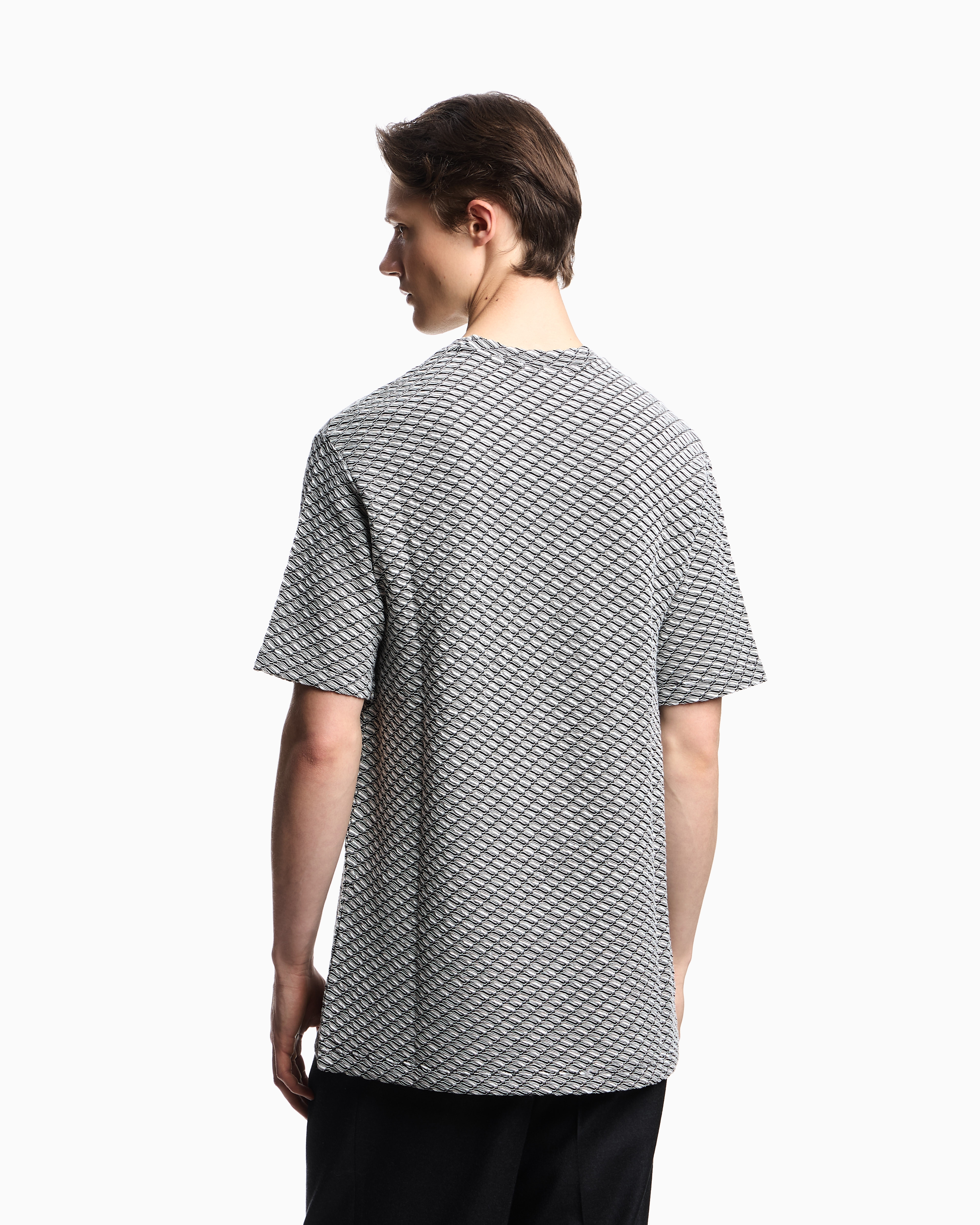 Emporio Armani - Icon viscose-blend jacquard jersey jumper with op-art motif, Man, Grey, Size: