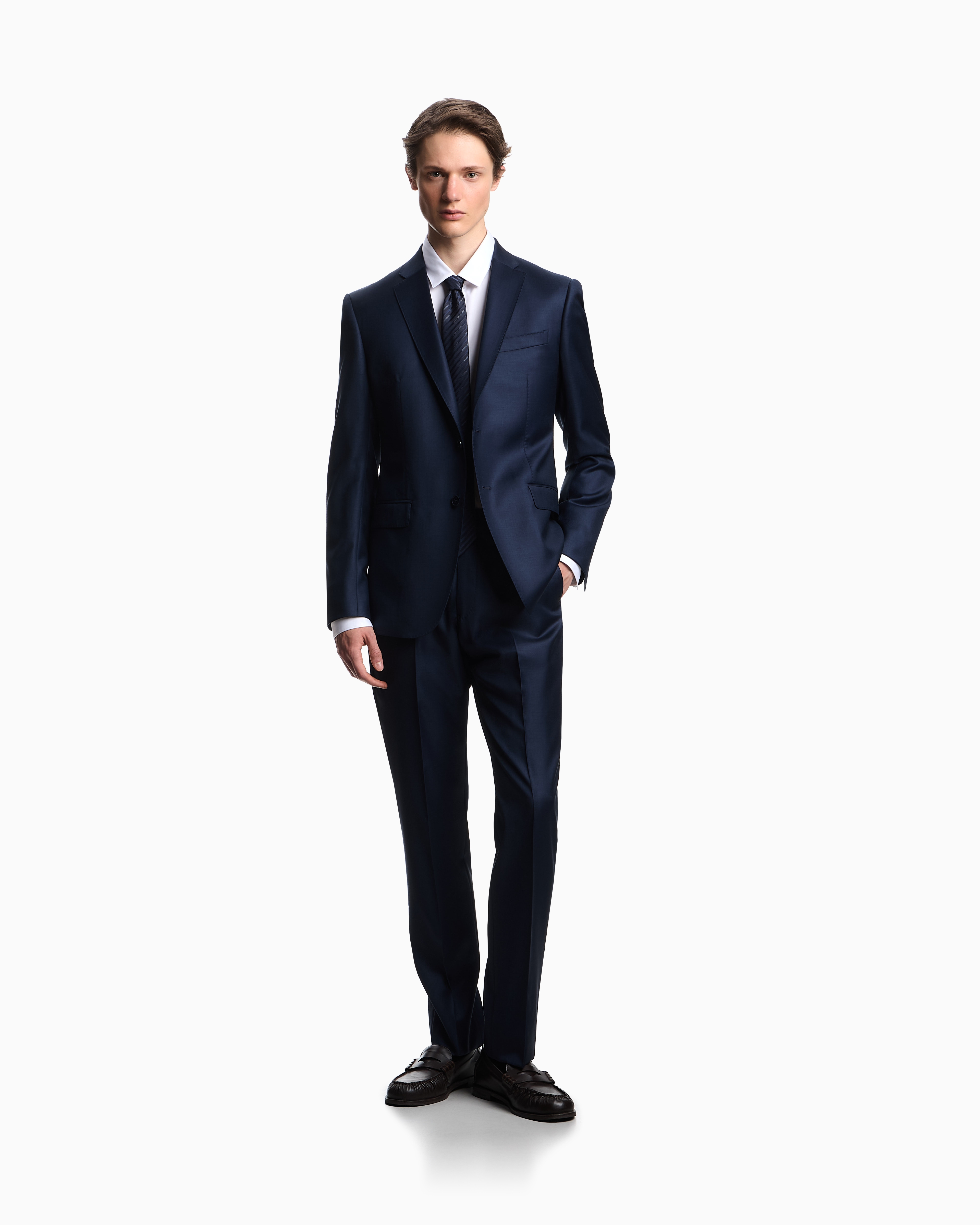Emporio Armani - Single-breasted suit a silky-finish grisaille, Man, Blue, Size: