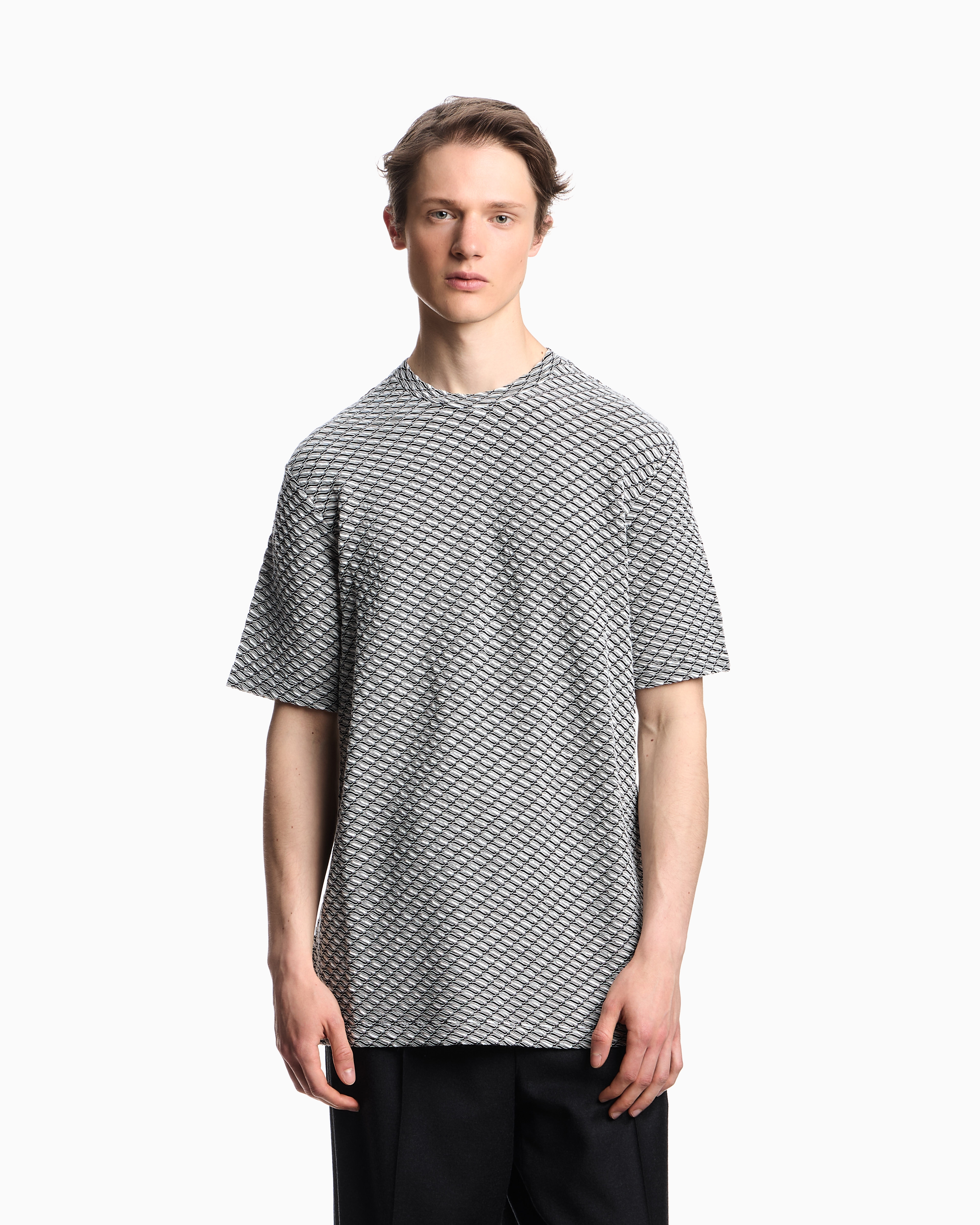 Emporio Armani - Icon viscose-blend jacquard jersey jumper with op-art motif, Man, Grey, Size: