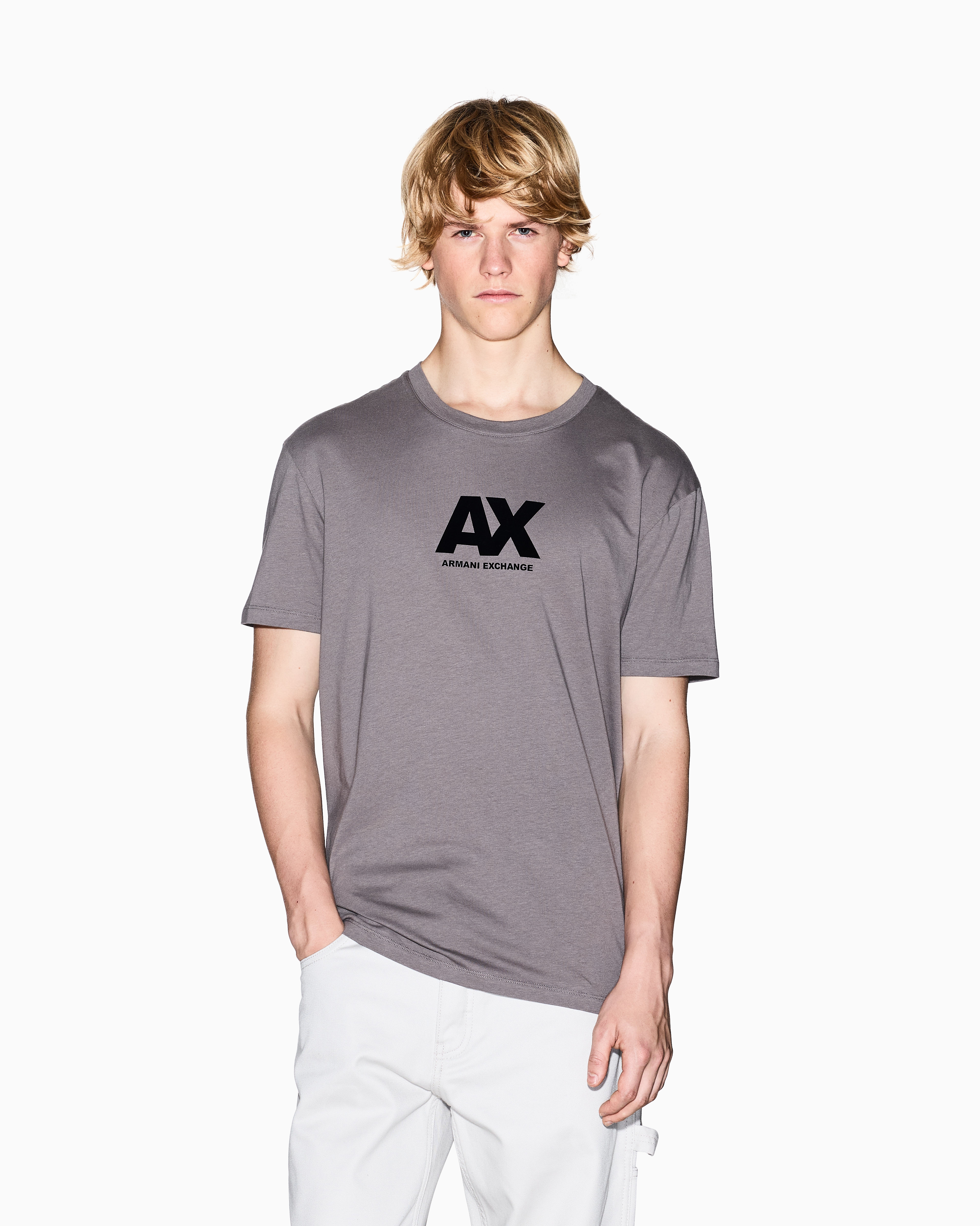 Armani Exchange - Regular fit T-shirt with logo, Man, Grey, Size: