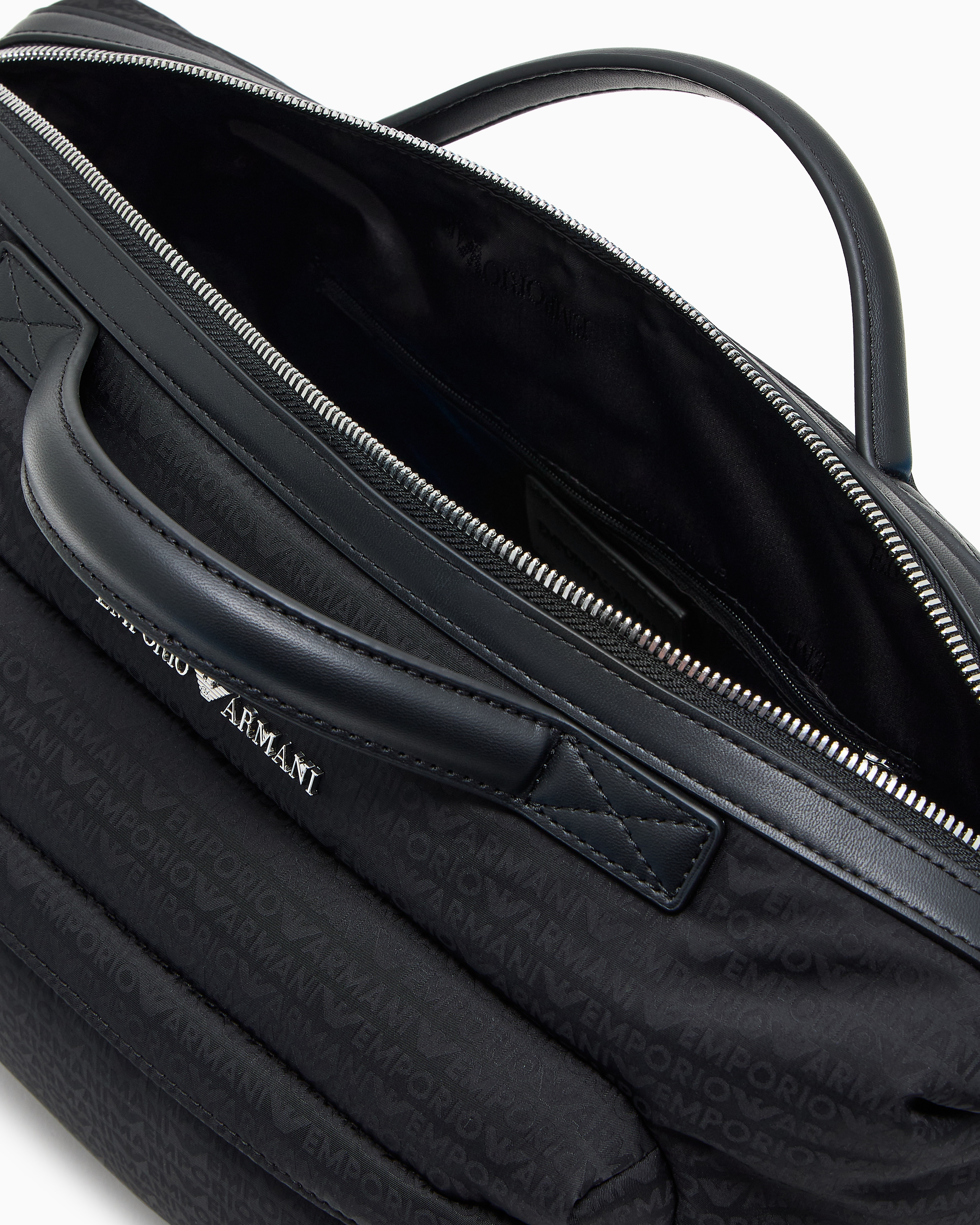 Emporio Armani - Nylon satchel with shoulder strap with monogram lettering, Man, Black, Size: TU