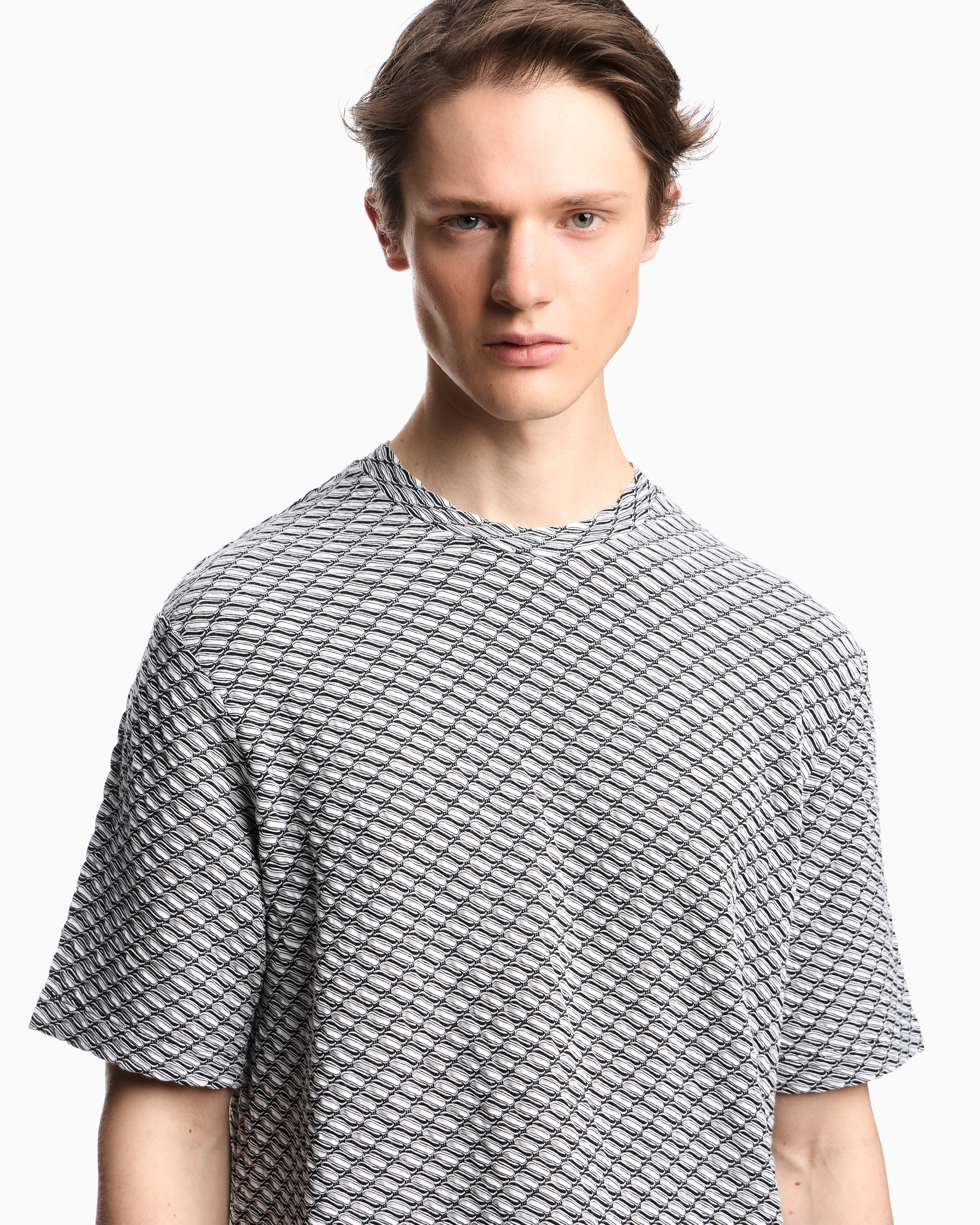 Emporio Armani - Icon viscose-blend jacquard jersey jumper with op-art motif, Man, Grey, Size: