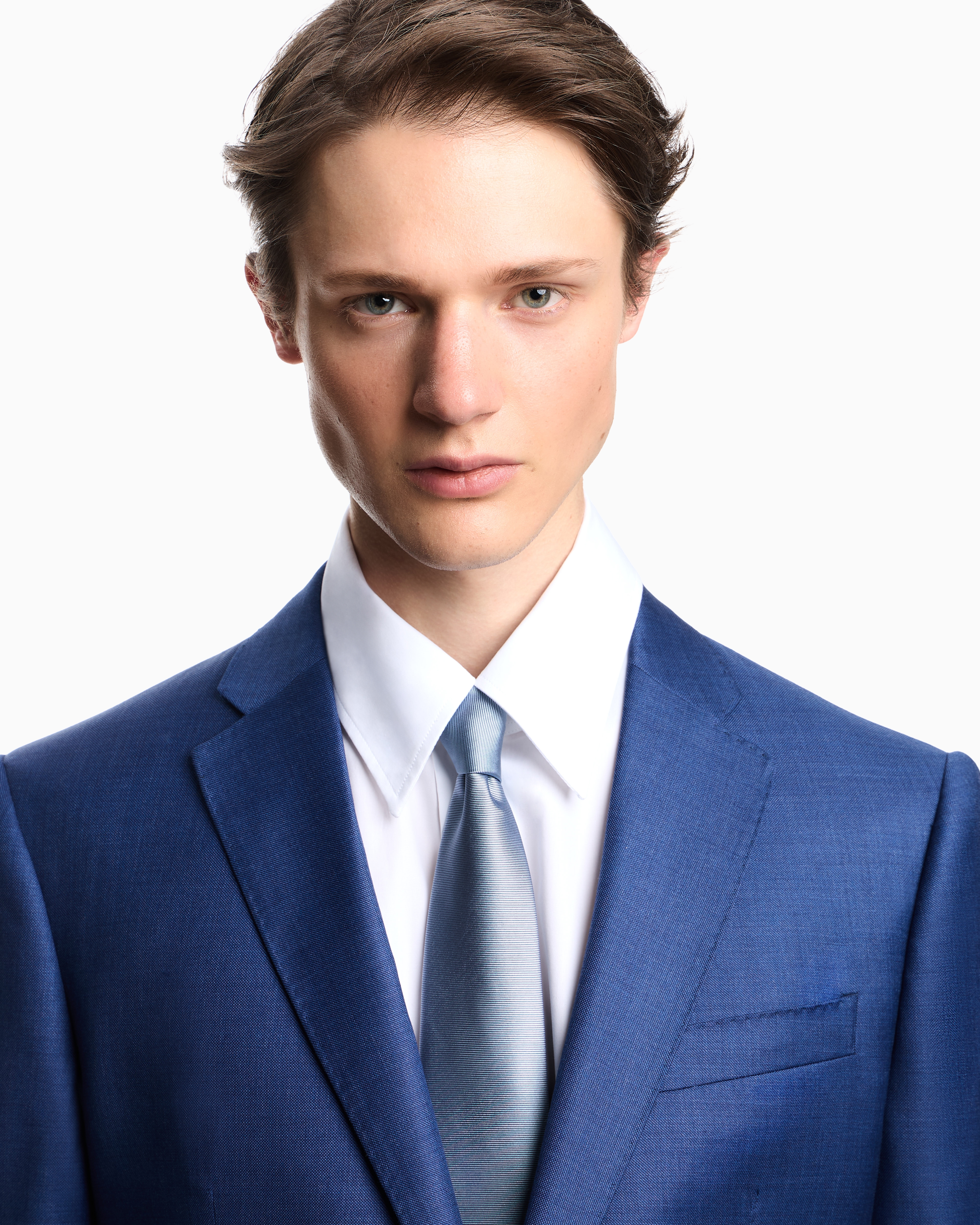Emporio Armani - Single-breasted suit a silky-finish grisaille, Man, Blue, Size: