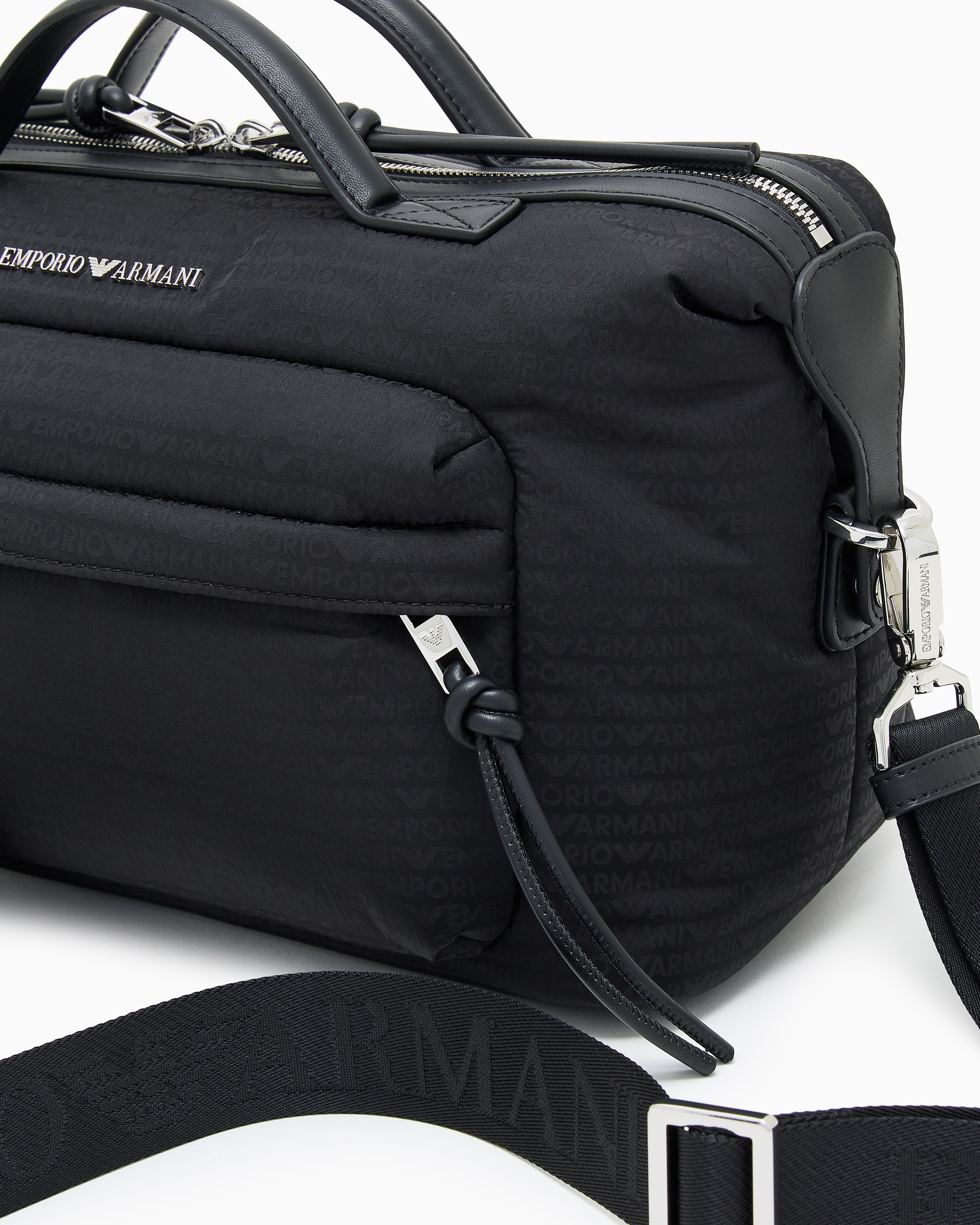 Emporio Armani - Nylon satchel with shoulder strap with monogram lettering, Man, Black, Size: TU