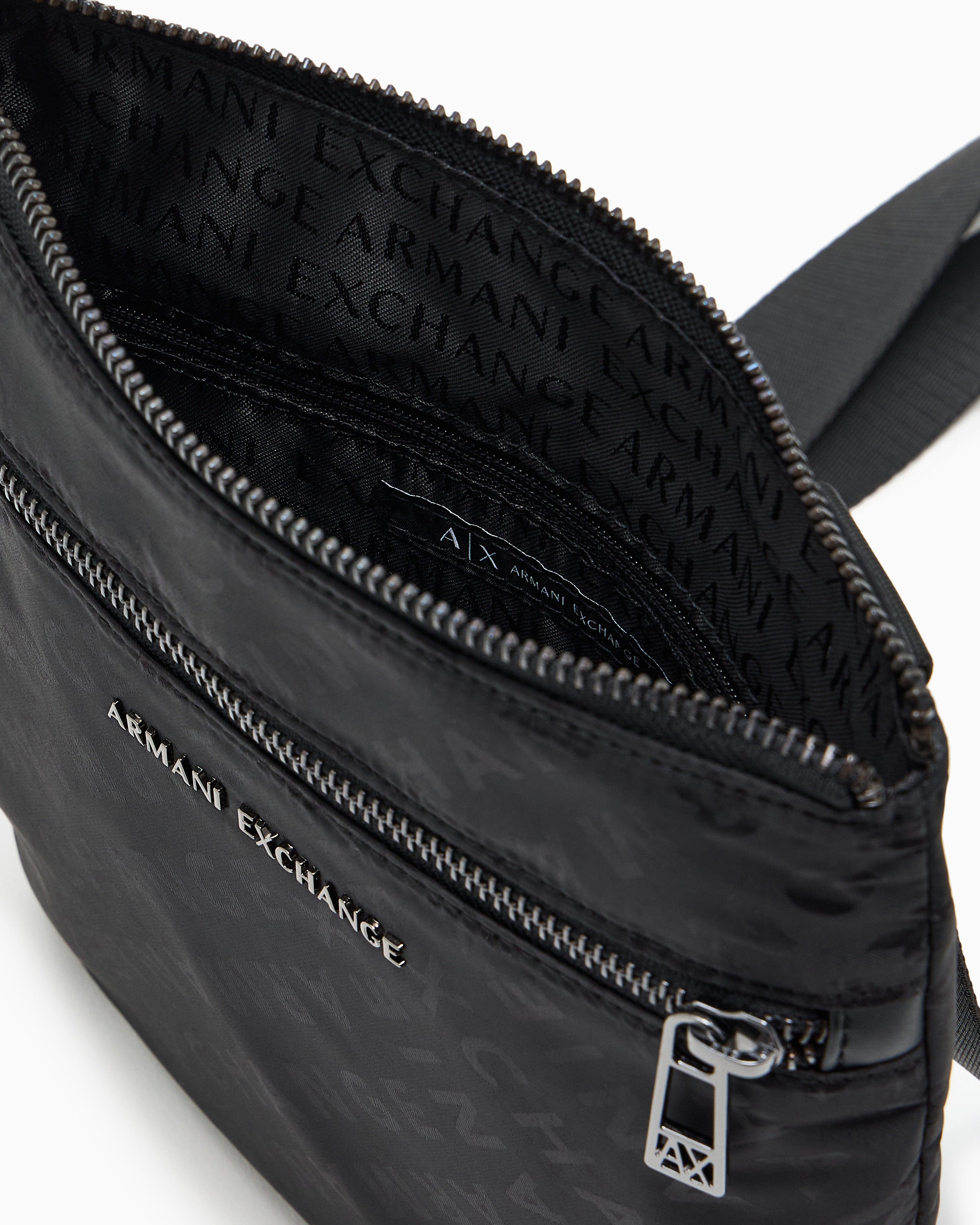 Armani Exchange - All-over logo shoulder bag, Man, Black, Size: TU