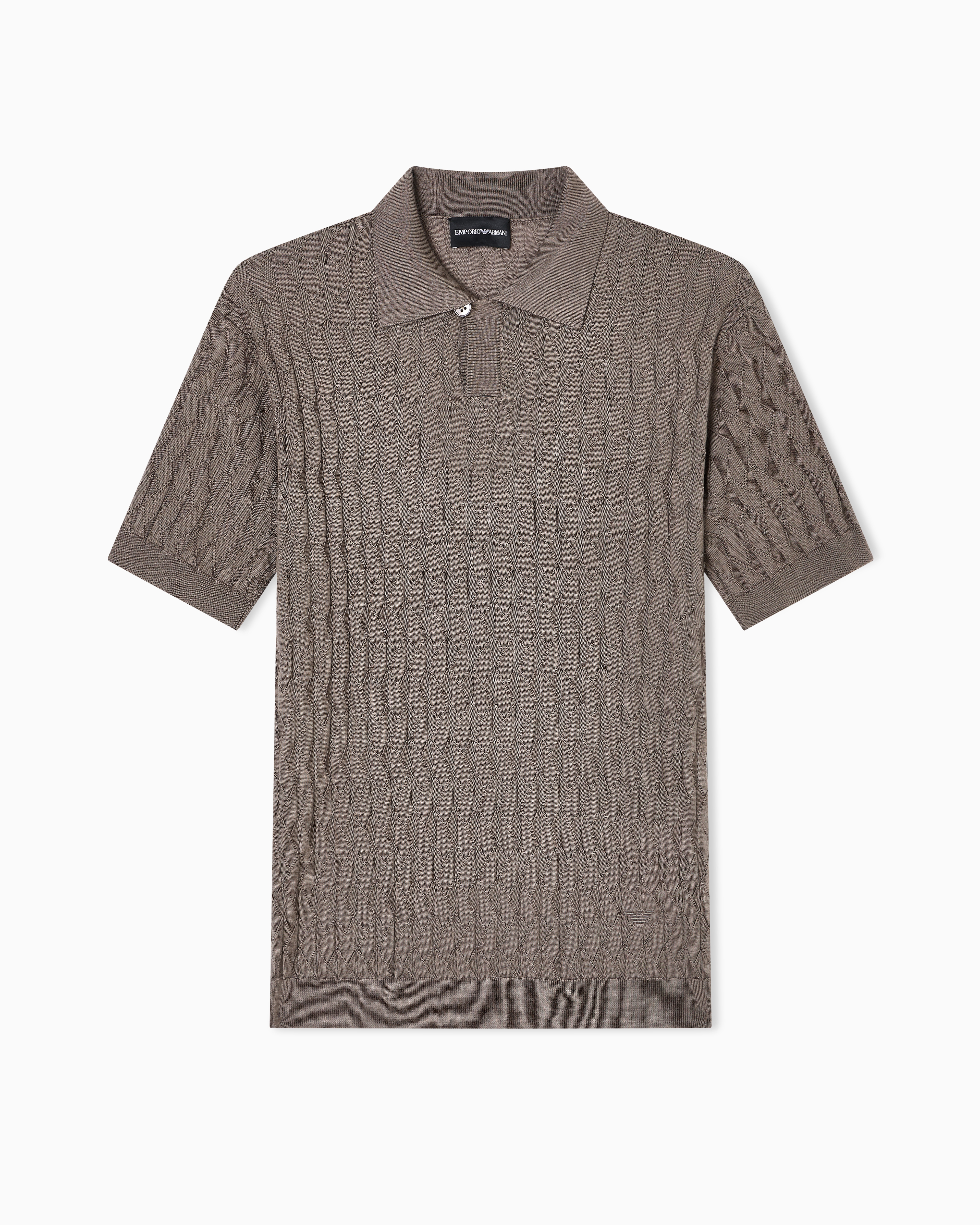 Emporio Armani - ASV Lyocell-blend jumper with polo-shirt collar an embossed, patterned stitch, Man, Green, Size:
