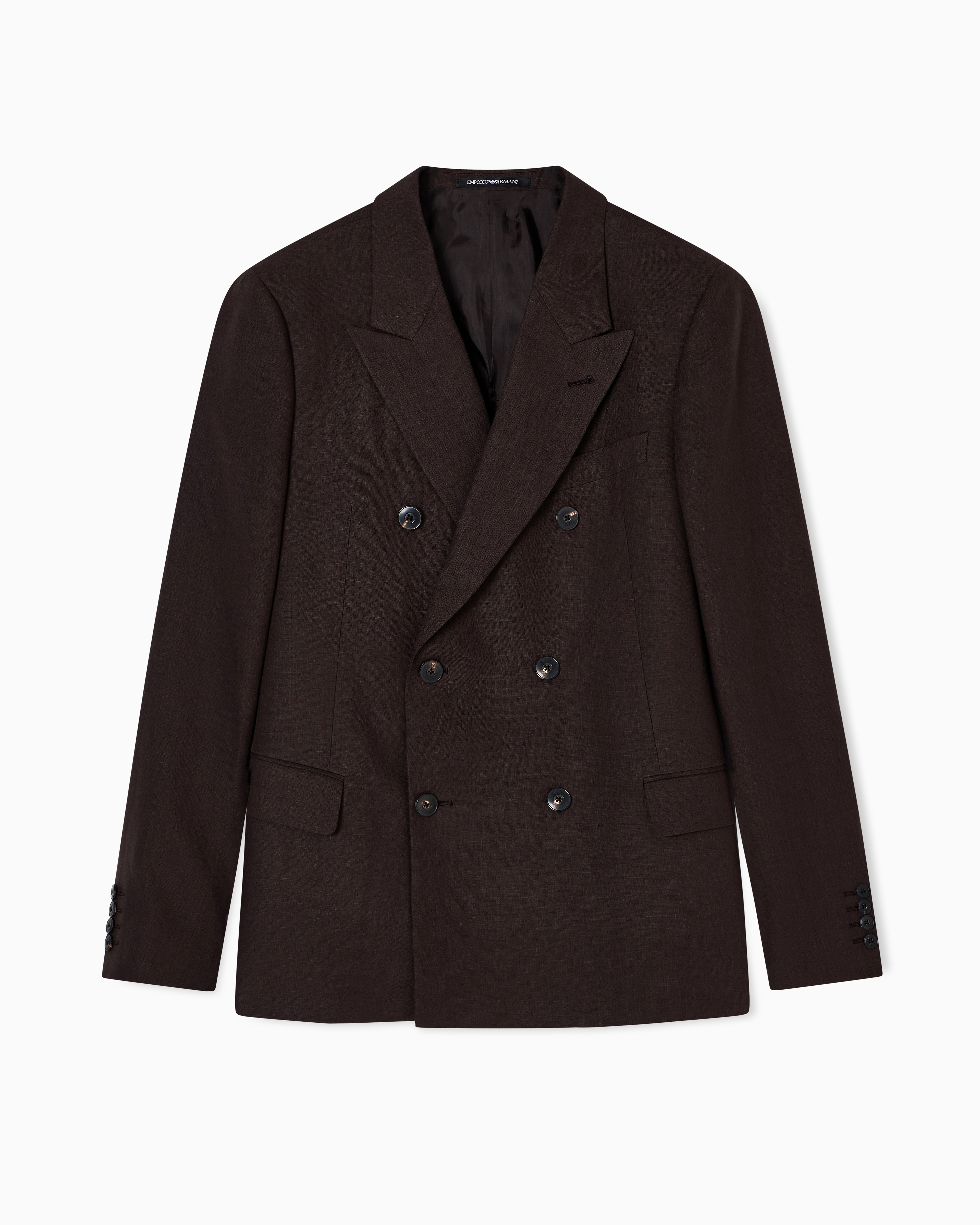 Emporio Armani - Double-breasted blazer pure linen, Man, Brown, Size: