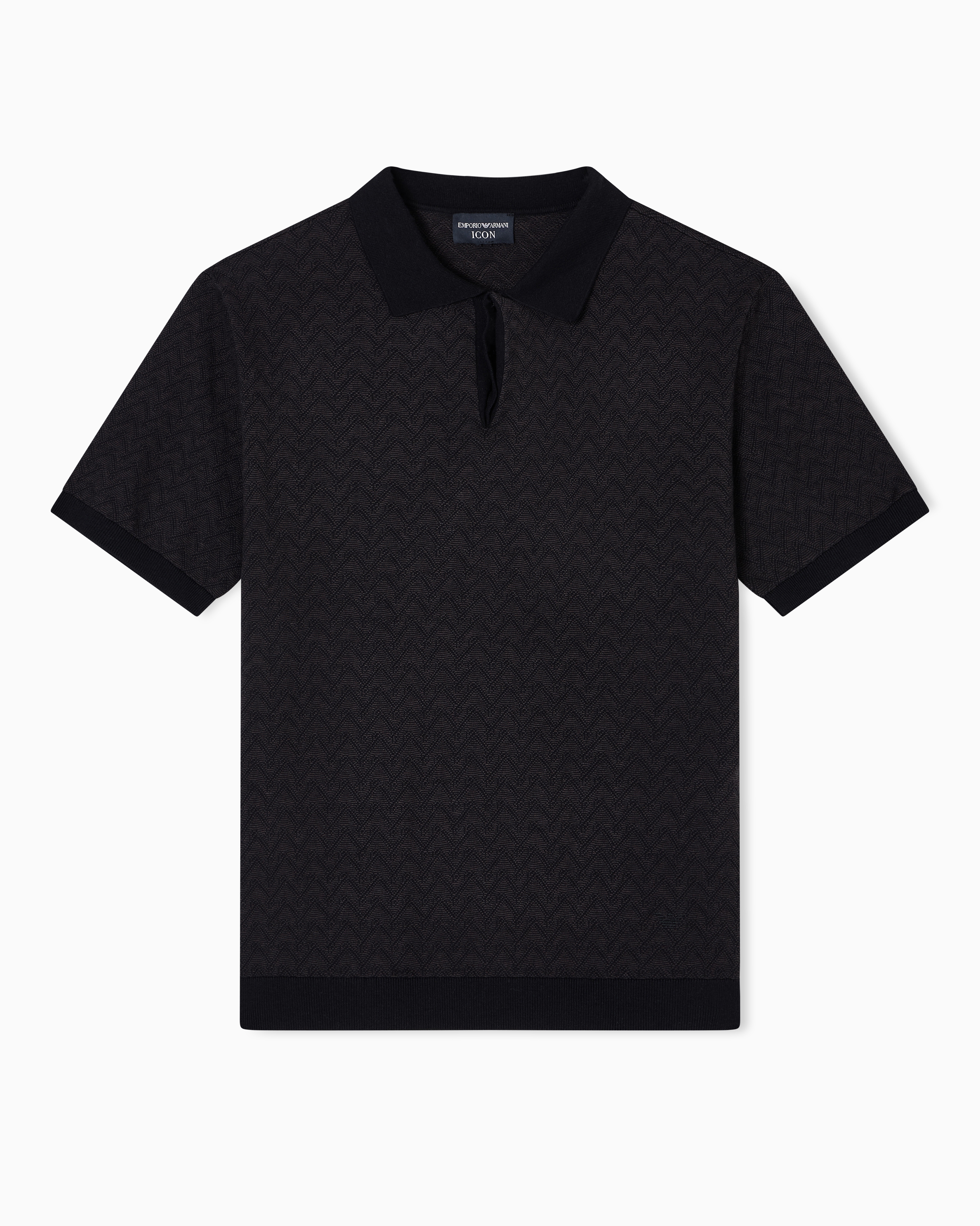 Emporio Armani - Icon polo-collar jumper chevron-motif jacquard, Man, Black, Size: