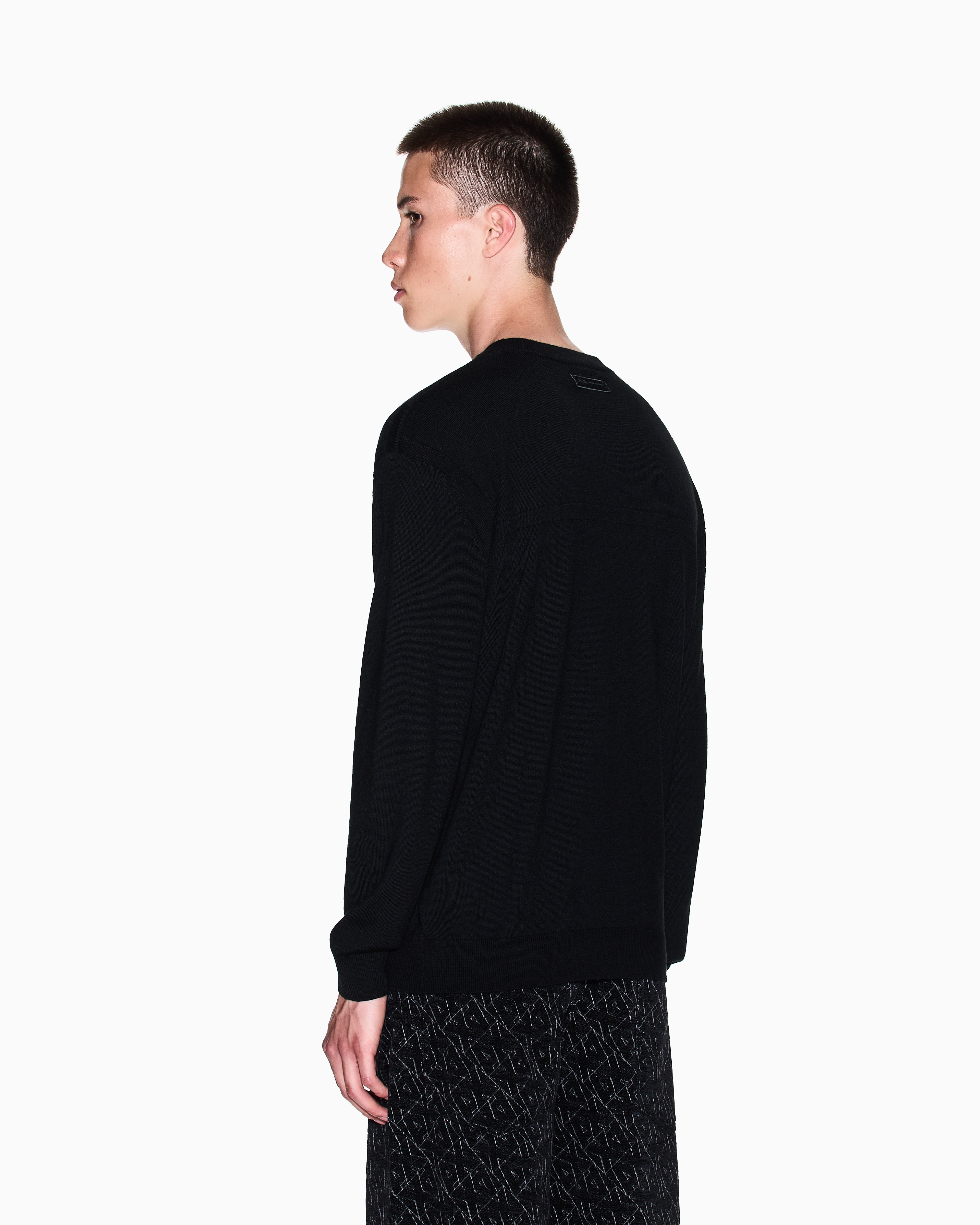 Armani Exchange - Wool blend crew neck sweater, Man, Black, Size: