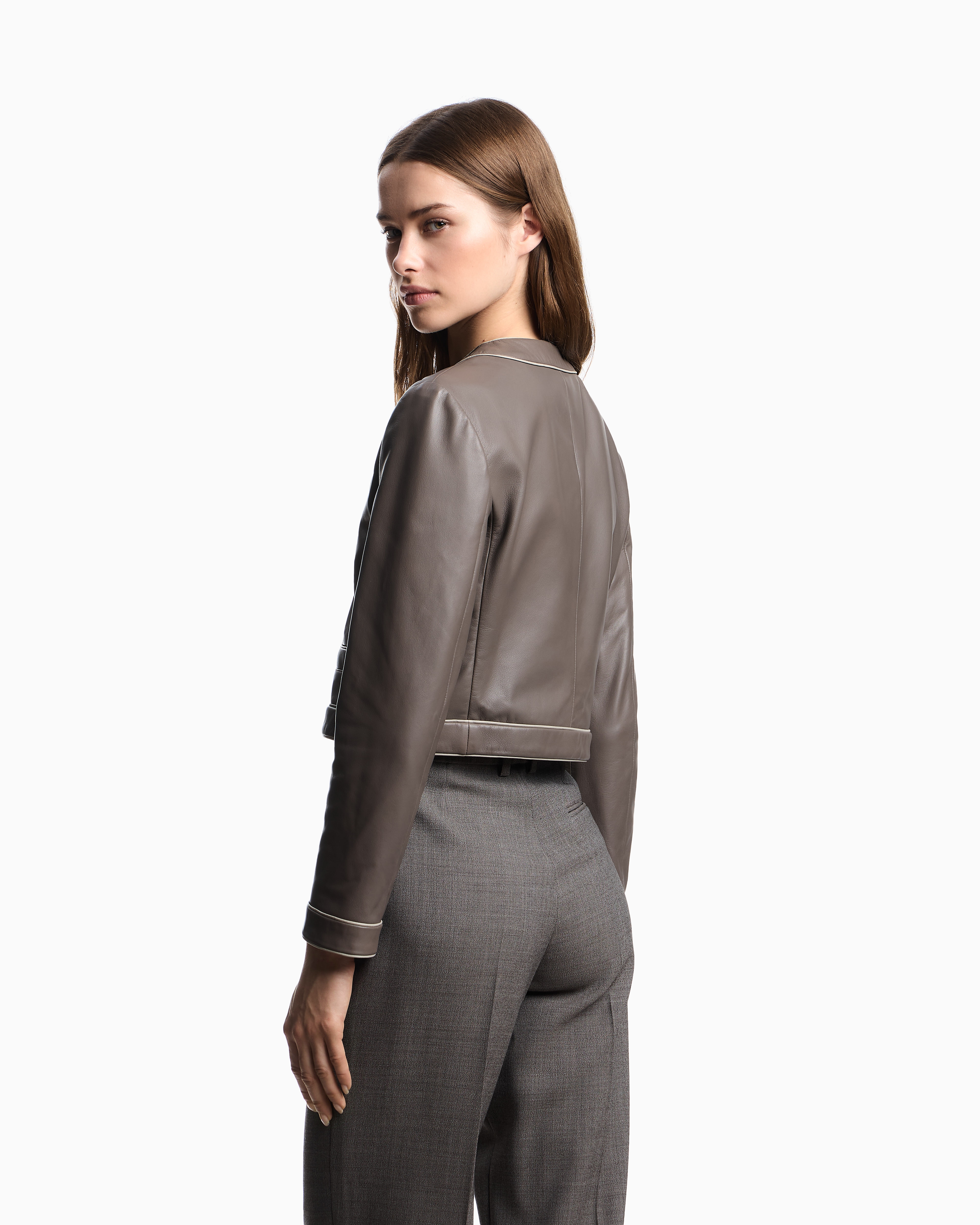 Emporio Armani - Semi-aniline lambskin nappa leather jacket, Woman, Brown, Size: