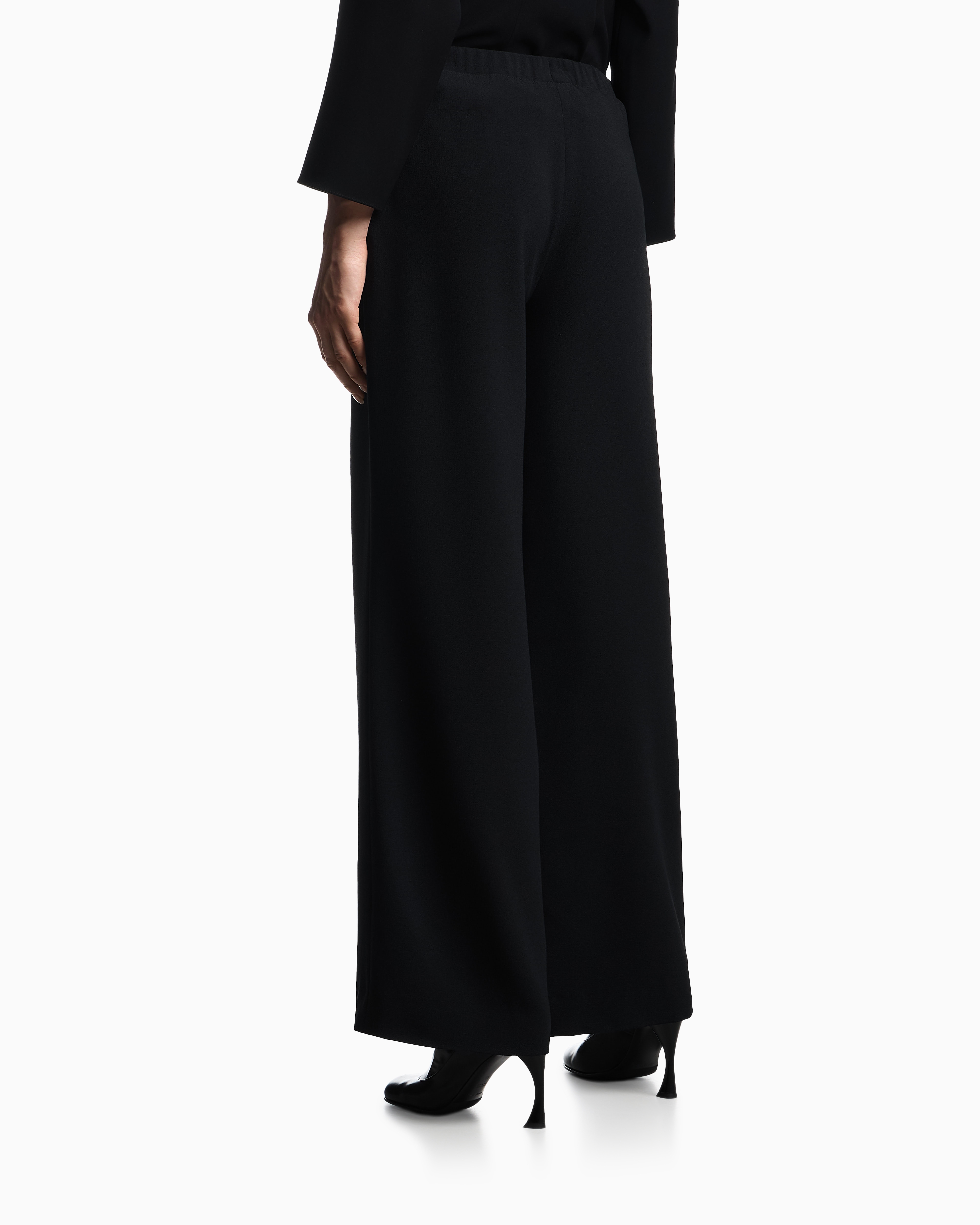 Emporio Armani - Stretch sandblasted fabric trousers with pleats, Woman, Black, Size:
