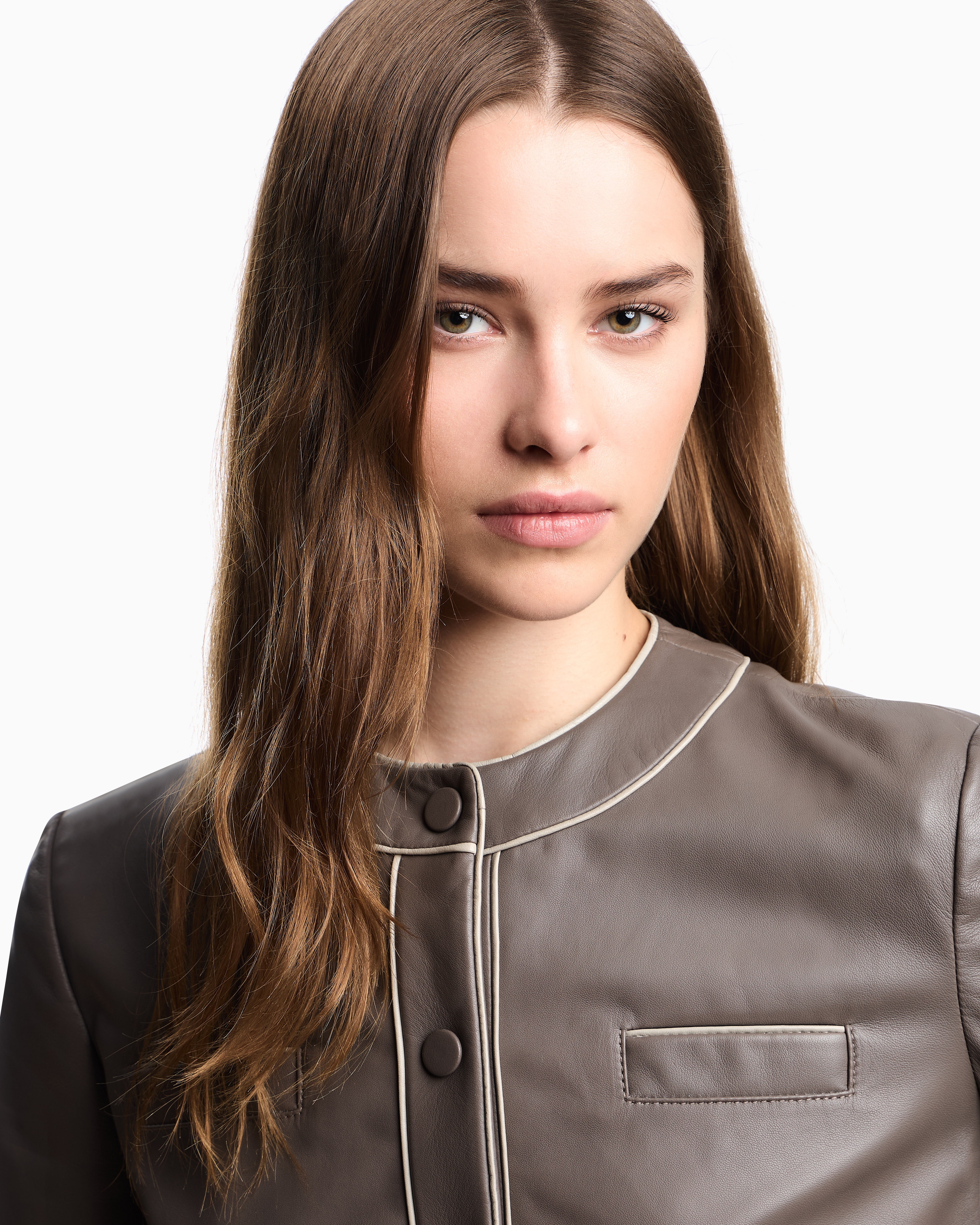 Emporio Armani - Semi-aniline lambskin nappa leather jacket, Woman, Brown, Size: