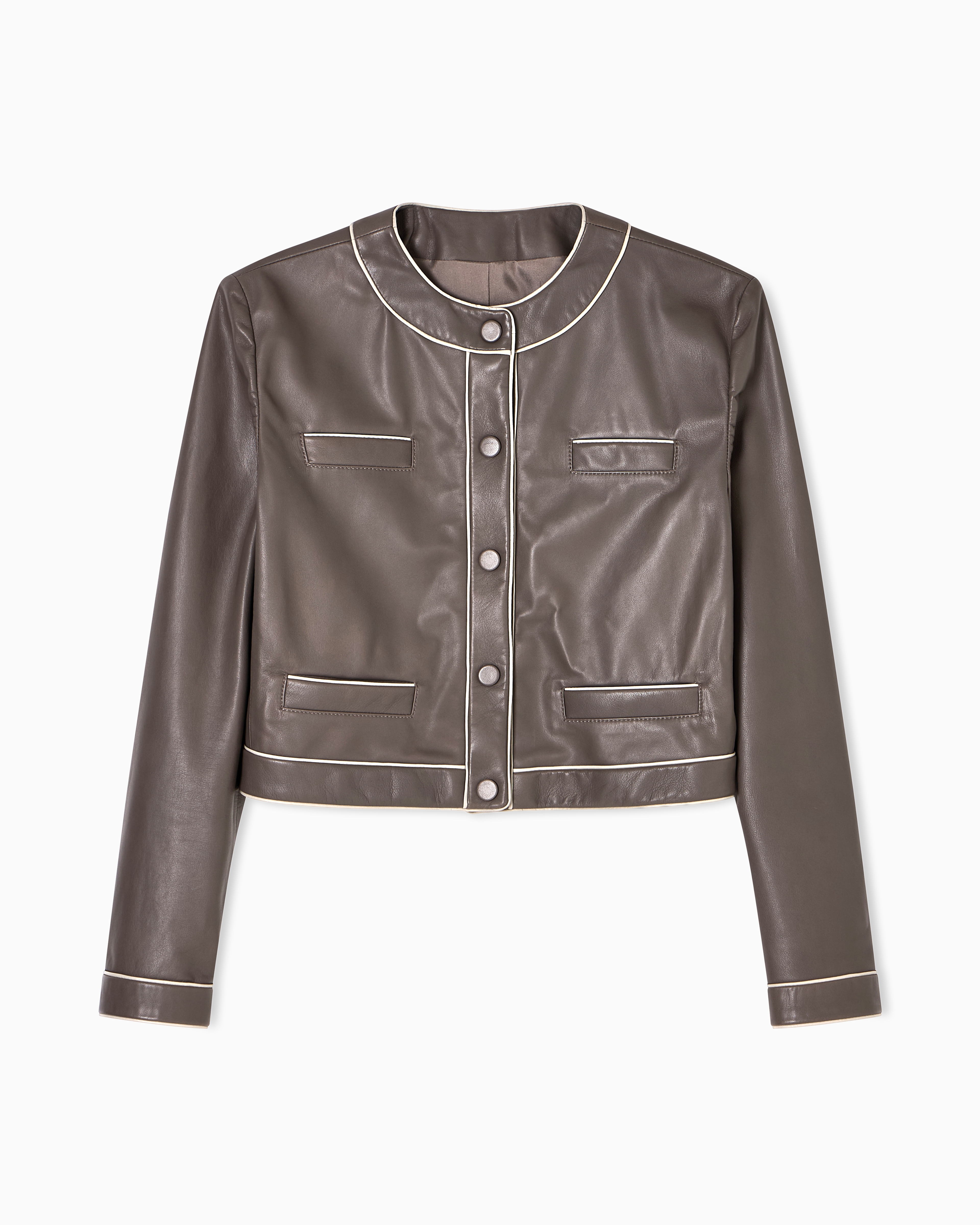 Emporio Armani - Semi-aniline lambskin nappa leather jacket, Woman, Brown, Size: