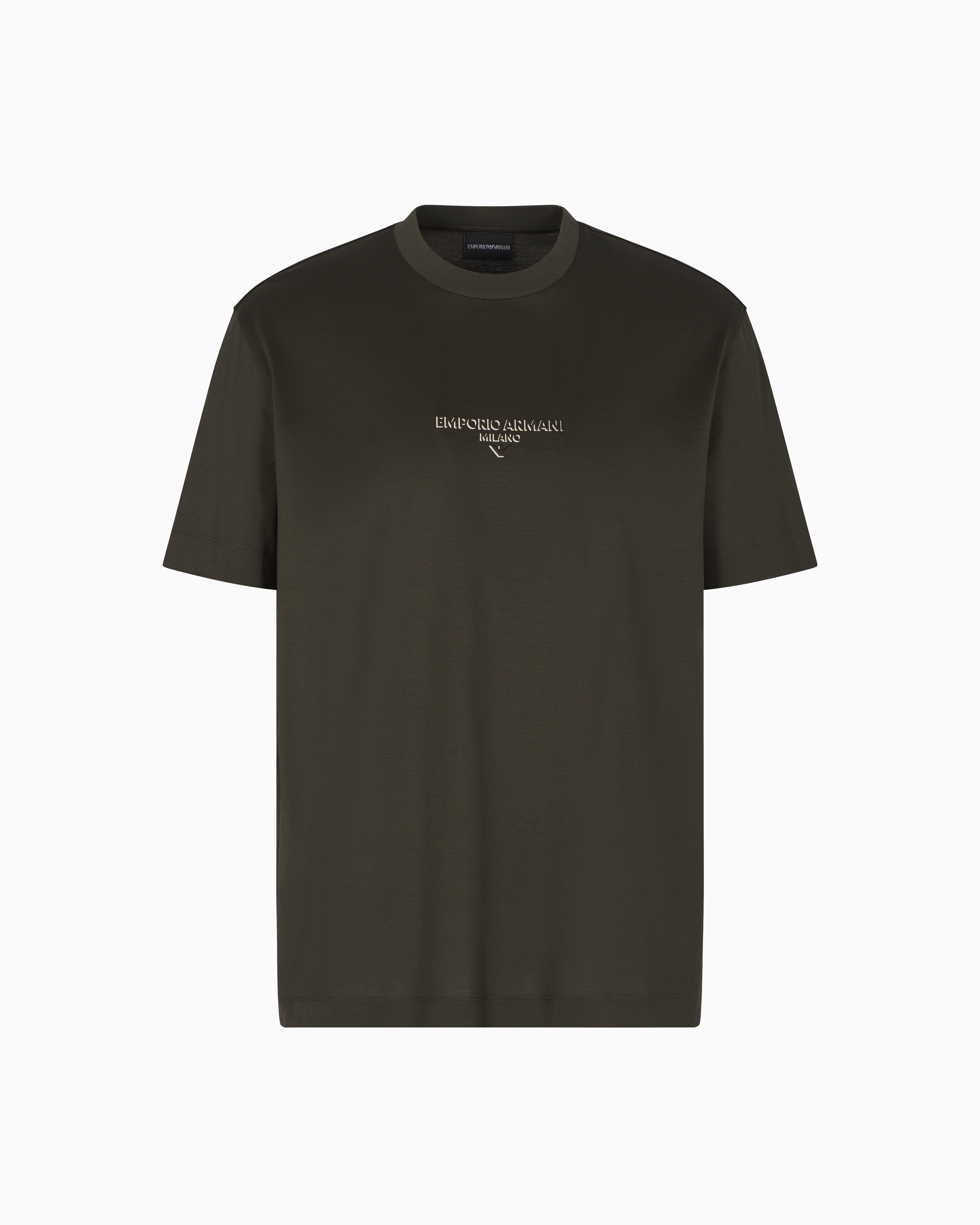 Emporio Armani - Lyocell blend jersey T-shirt with 3D-effect logo, Man, Green, Size: