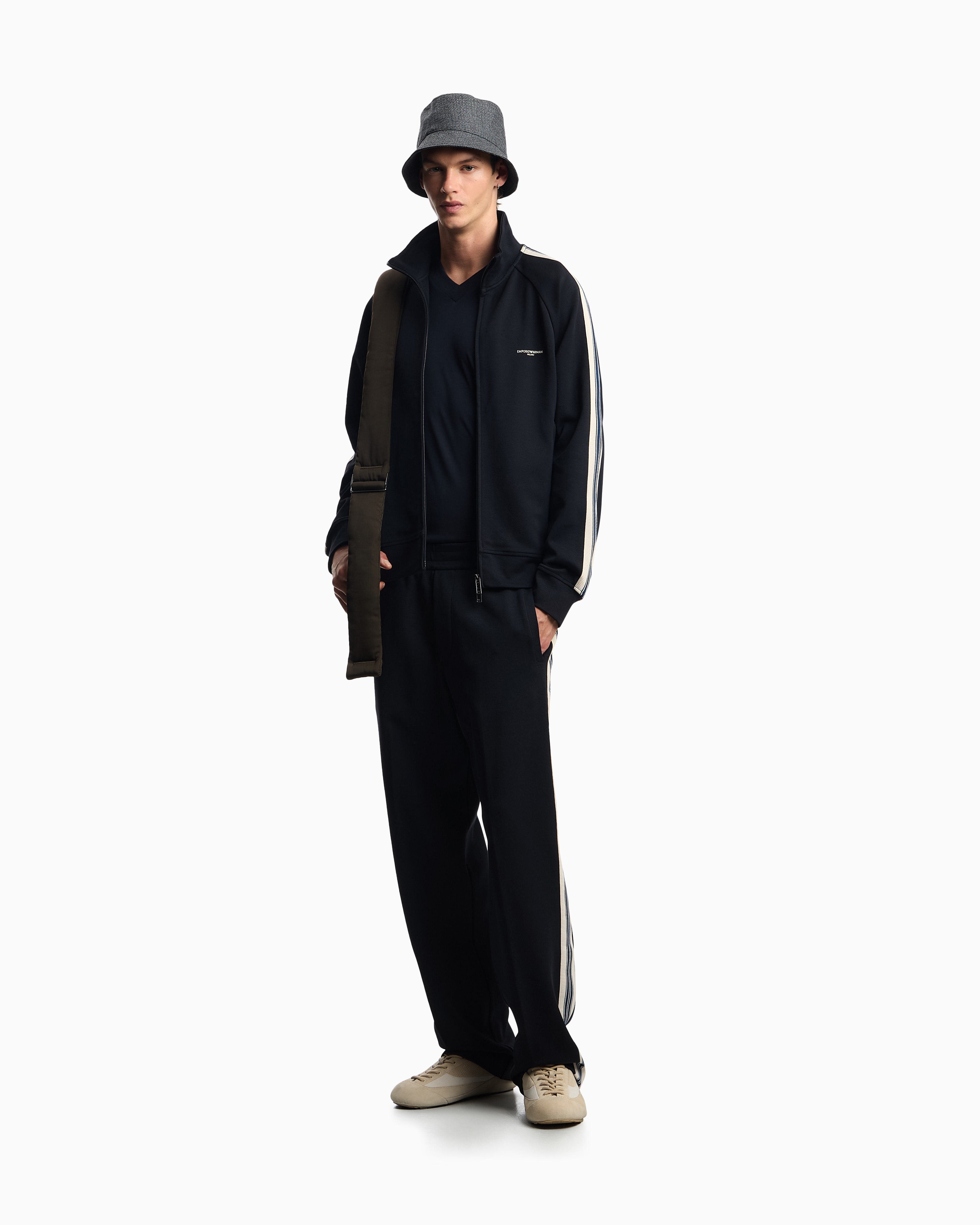 Emporio Armani - ASV jersey trousers with elasticated waist and contrasting bands, Man, Navy Blue, Size:
