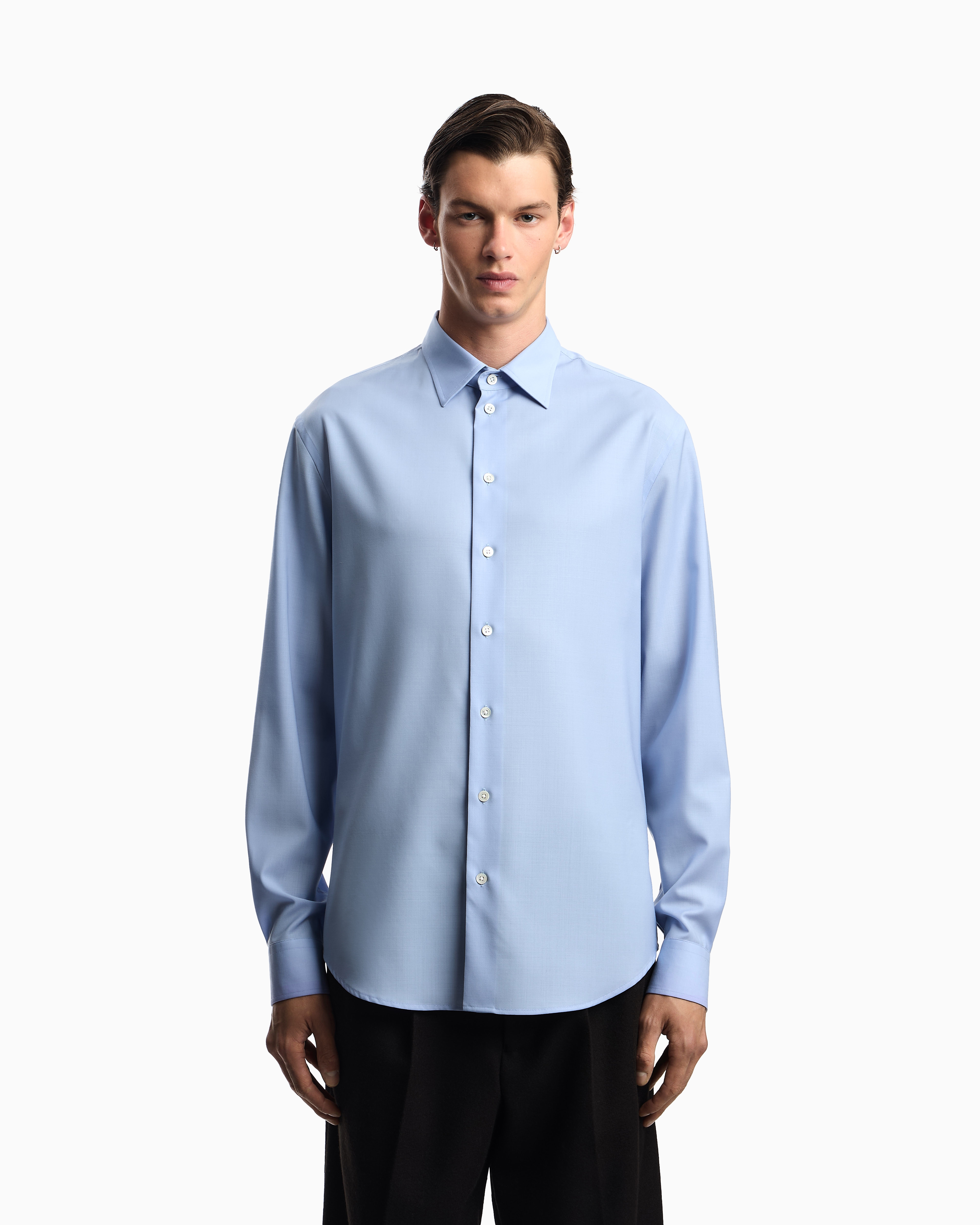 Emporio Armani - Icon shirt tropical Light wool canvas, Man, Blue, Size: