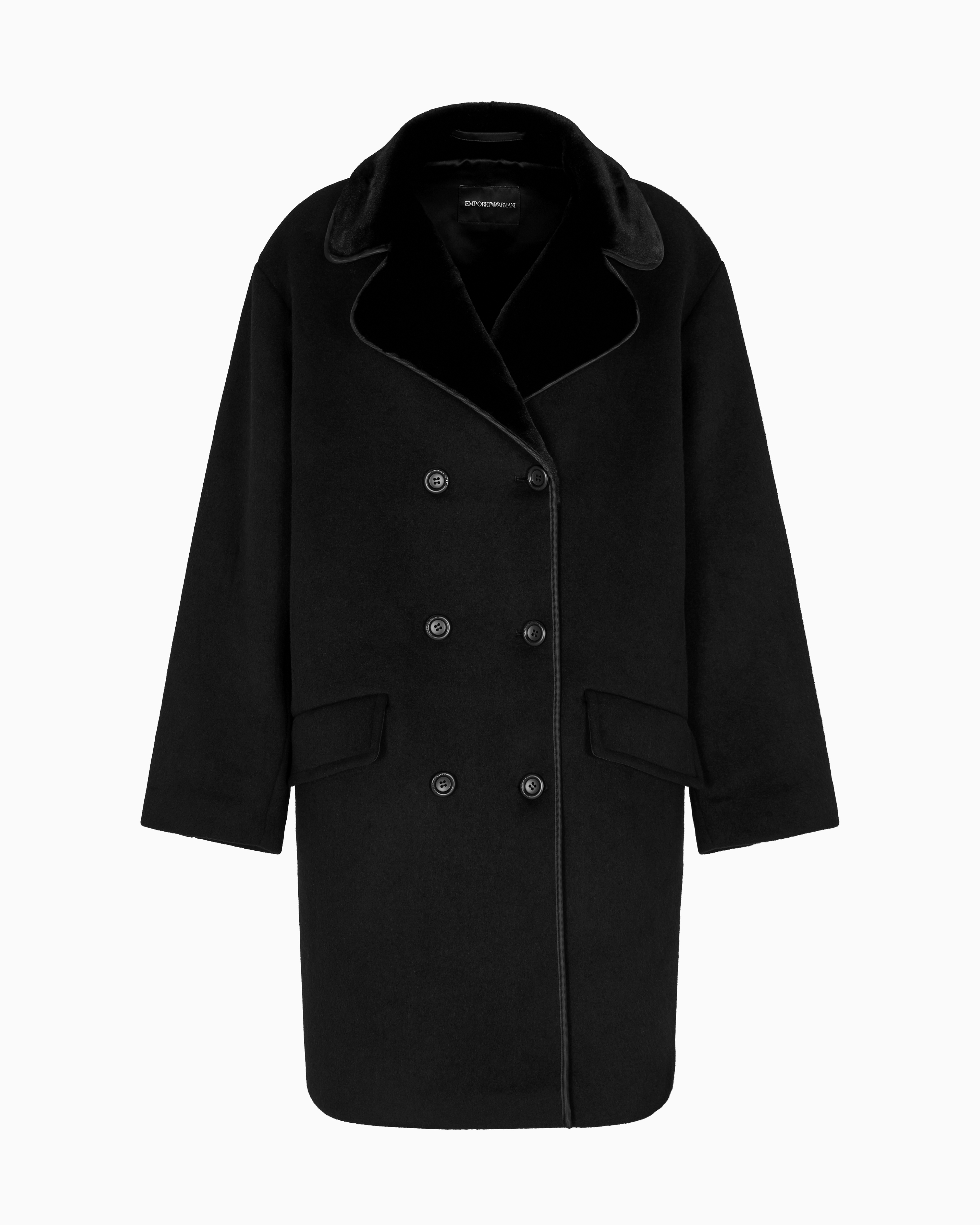 Emporio Armani - Double-breasted coat a compact wool-blend cloth, Woman, Black, Size: