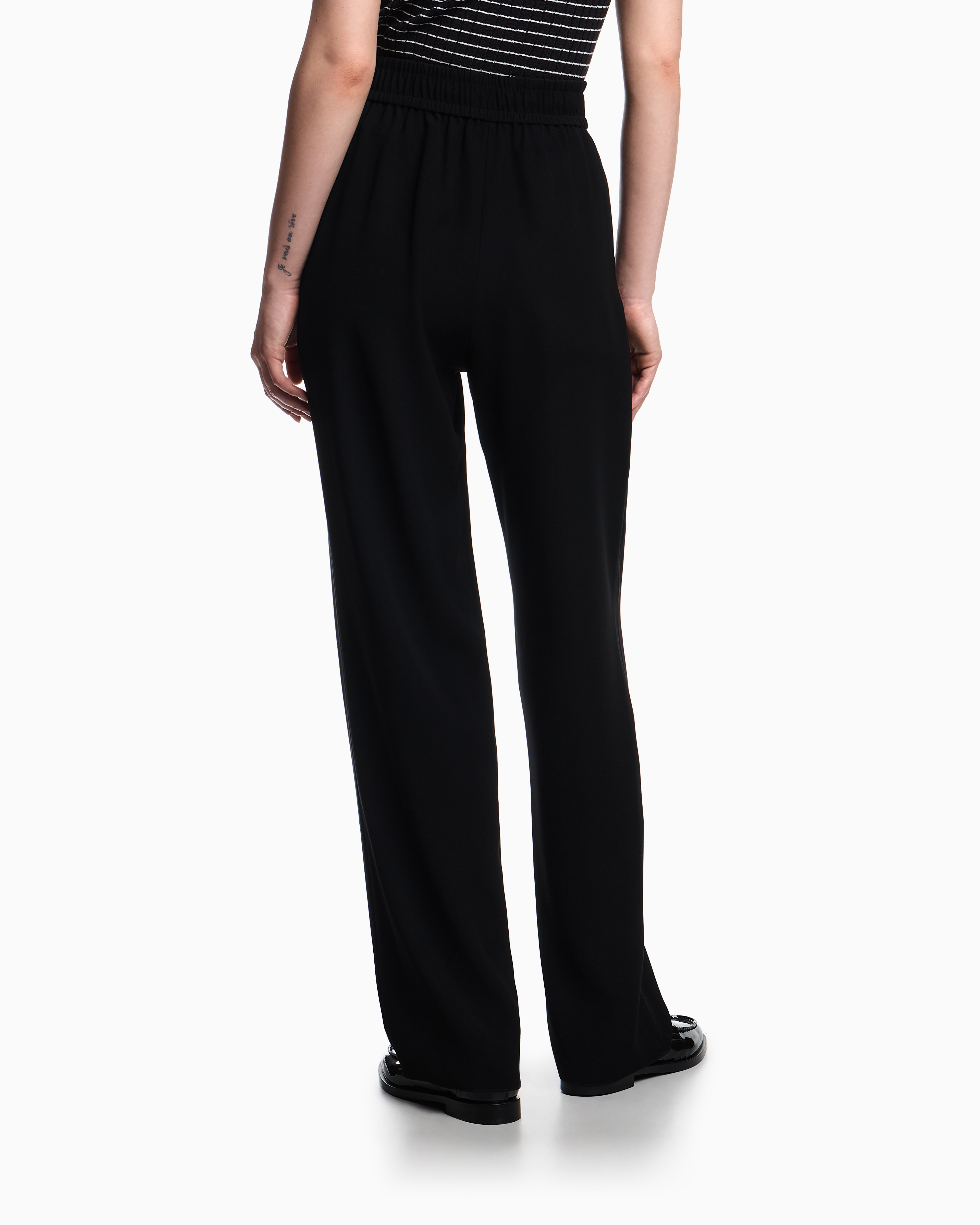 Emporio Armani - Technical-cady trousers with elasticated waistband, Woman, Black, Size: