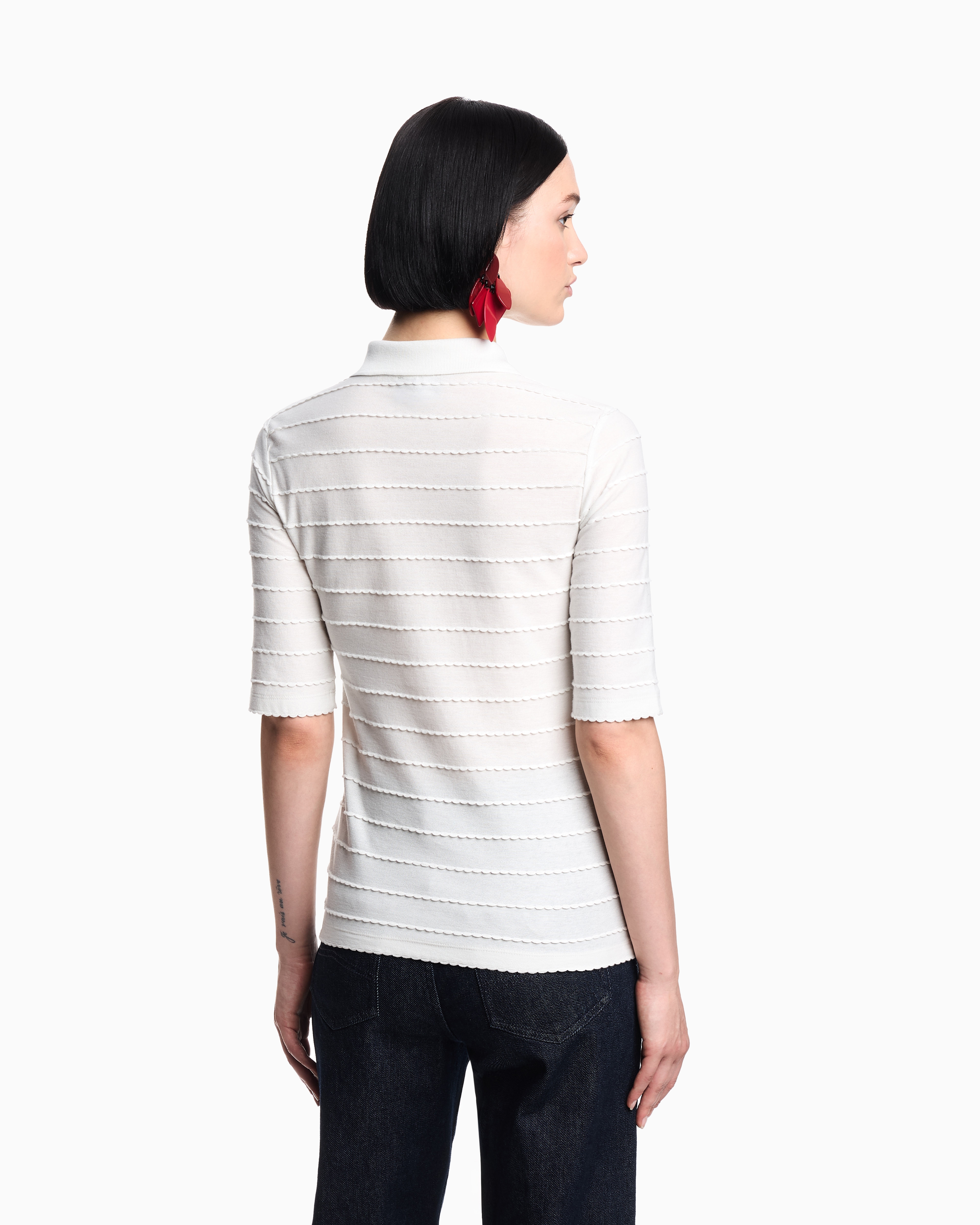 Emporio Armani - Jersey polo shirt with lace details, Woman, Beige, Size: