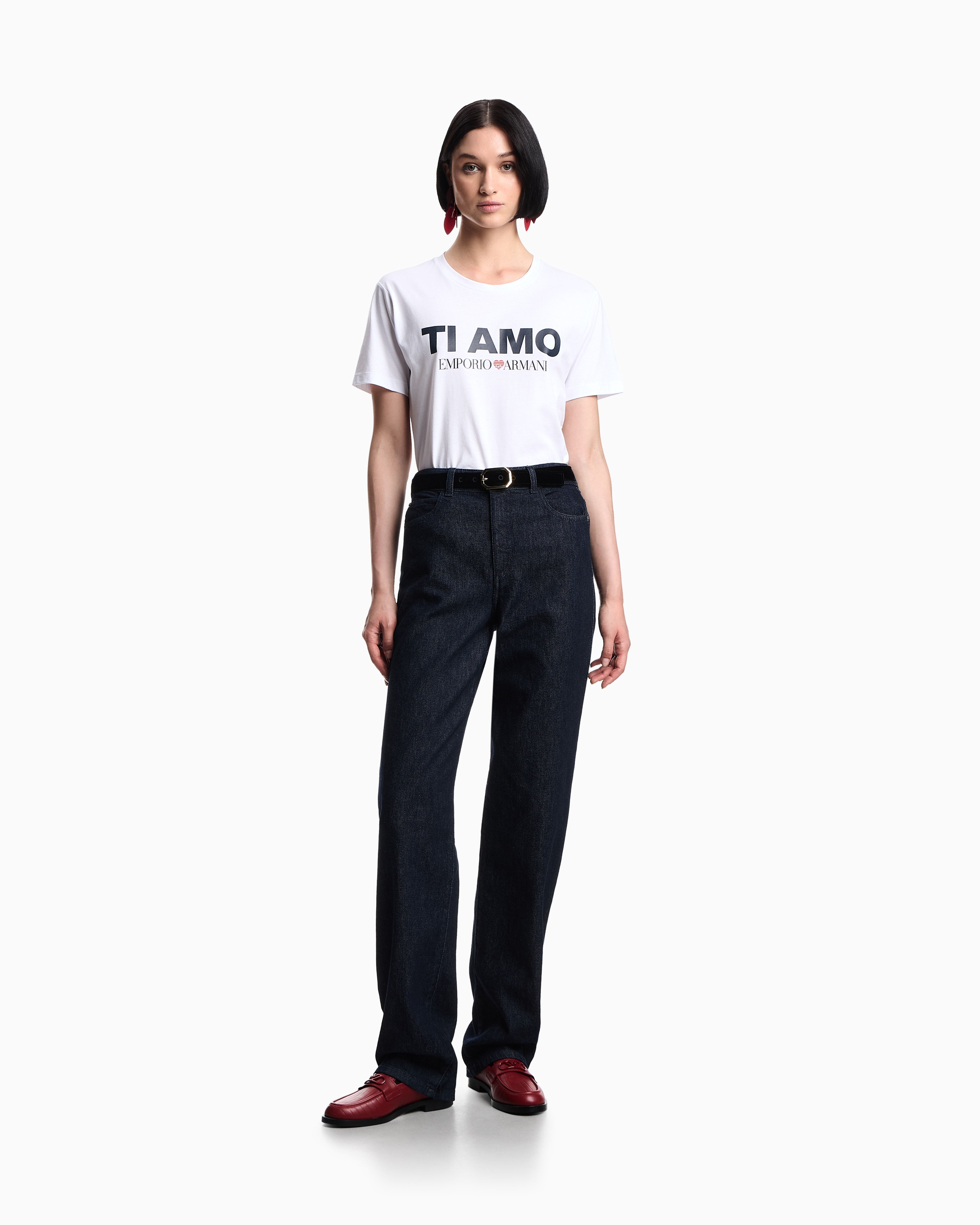 Emporio Armani - ASV jersey T-shirts with Ti amo print, Woman, White, Size: