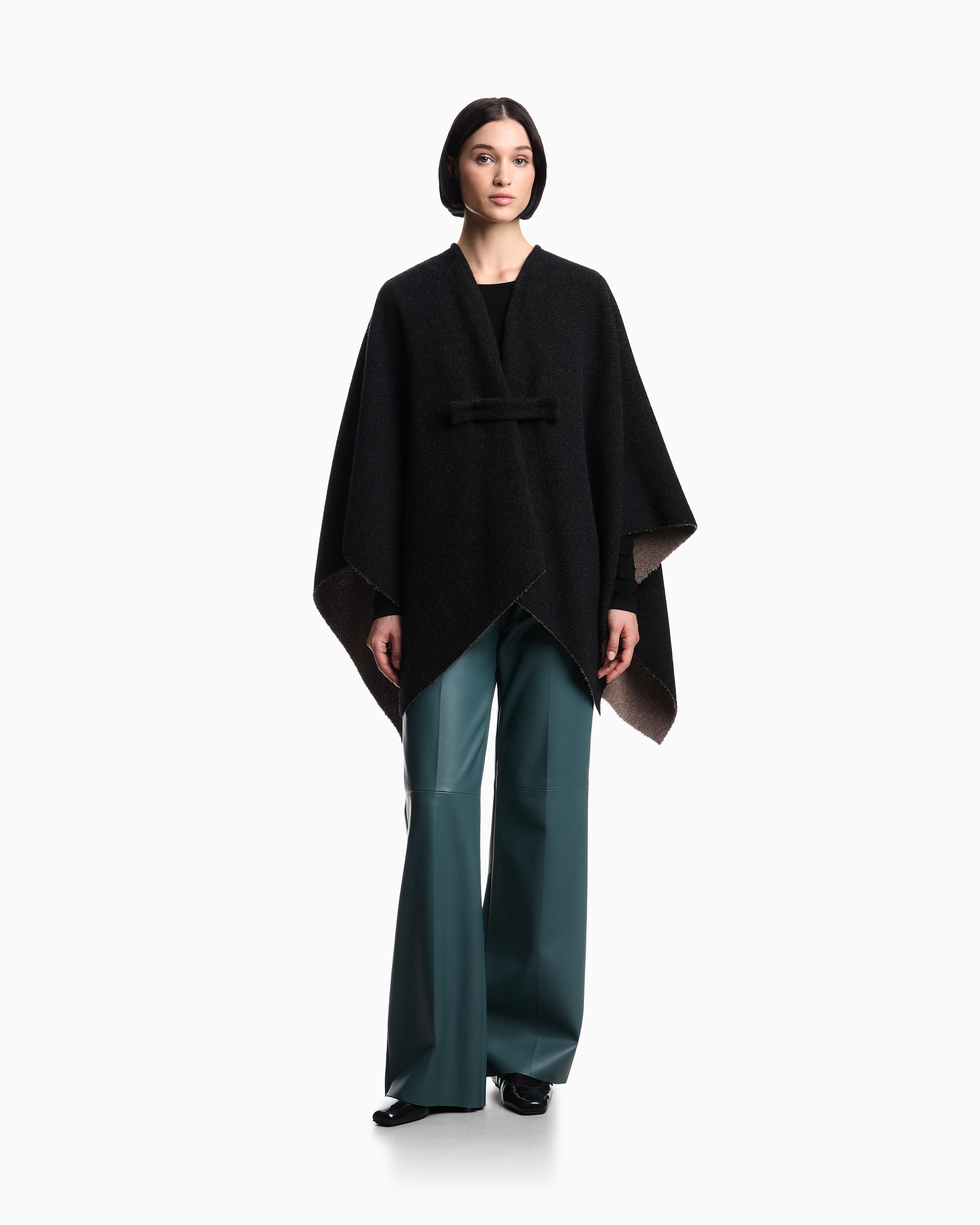 EMPORIO ARMANI ポンチョ カシミヤ混 ウール ショールカラー 黒 undefined