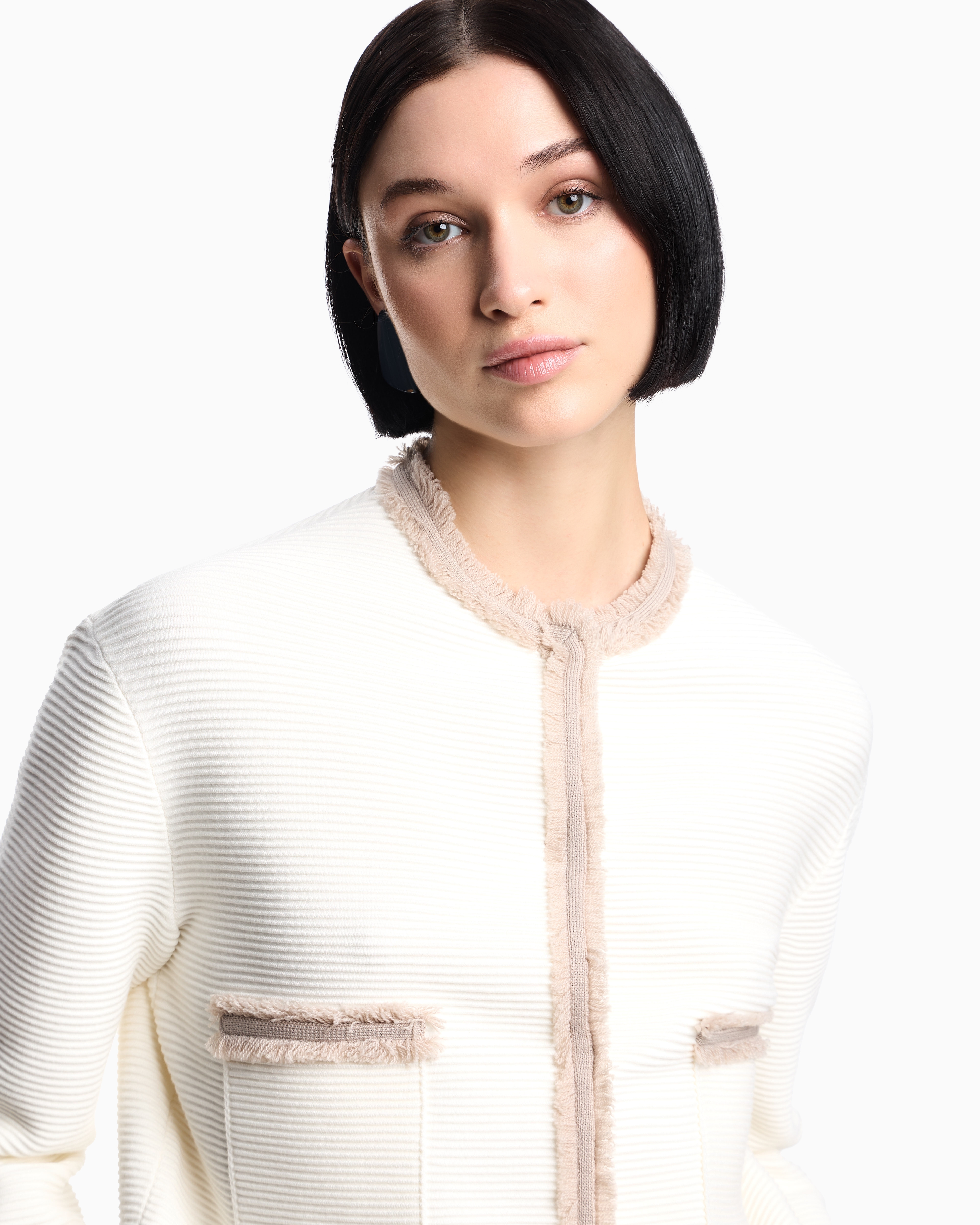 Ottoman fabric jacket with fringe trims | Emporio Armani