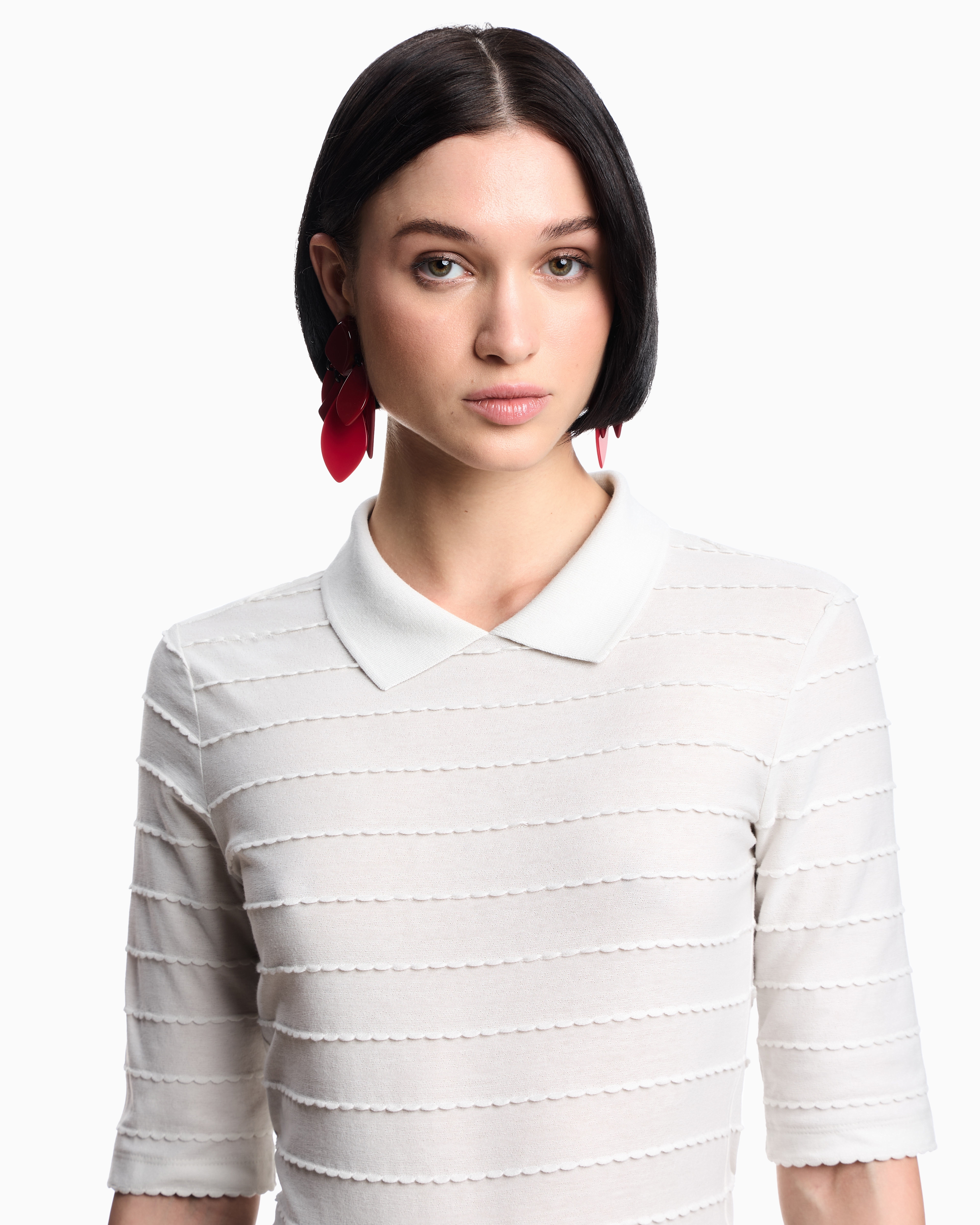 Emporio Armani - Jersey polo shirt with lace details, Woman, Beige, Size: