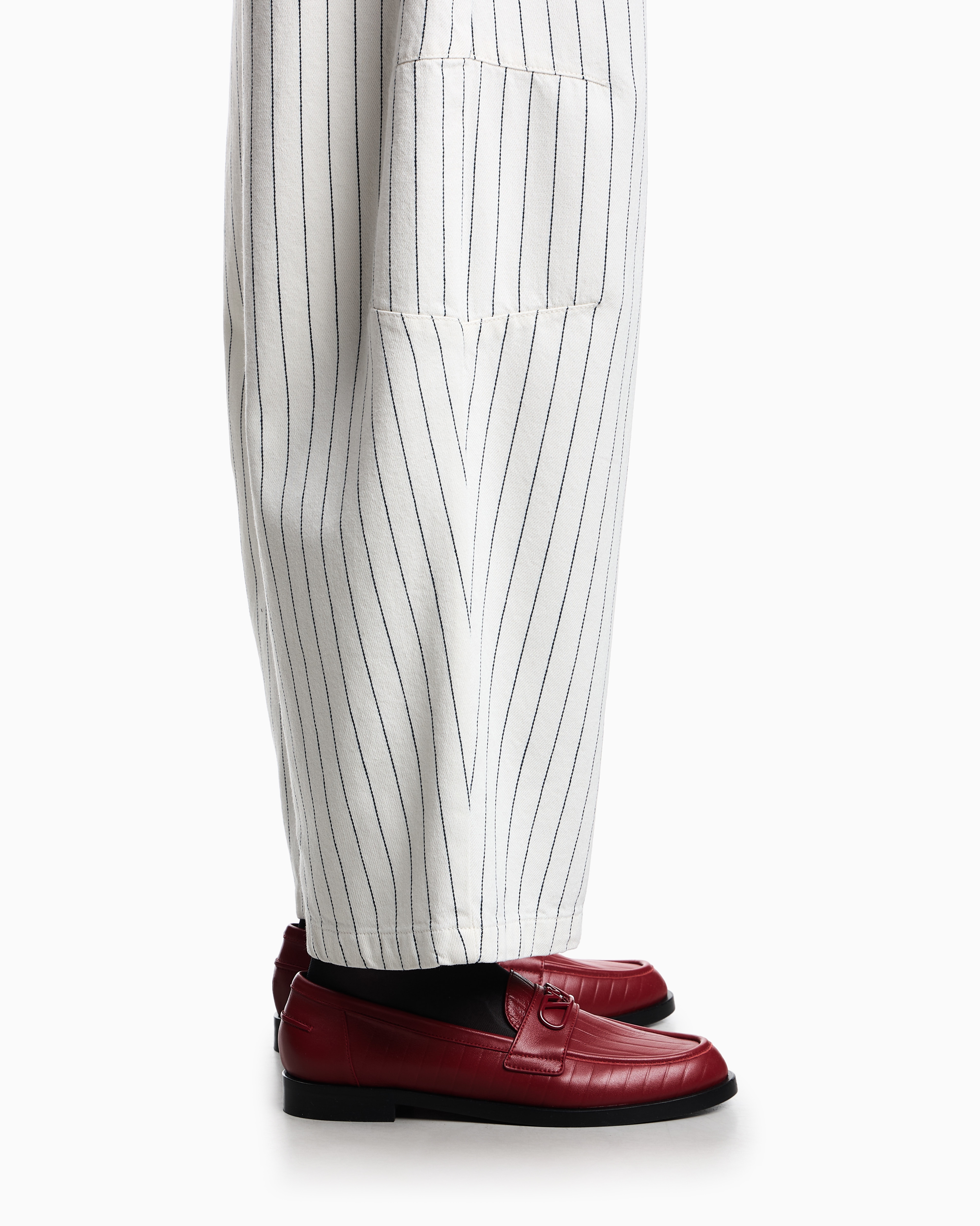 Emporio Armani - Garment-dyed striped bull trousers, Woman, Striped, Size: